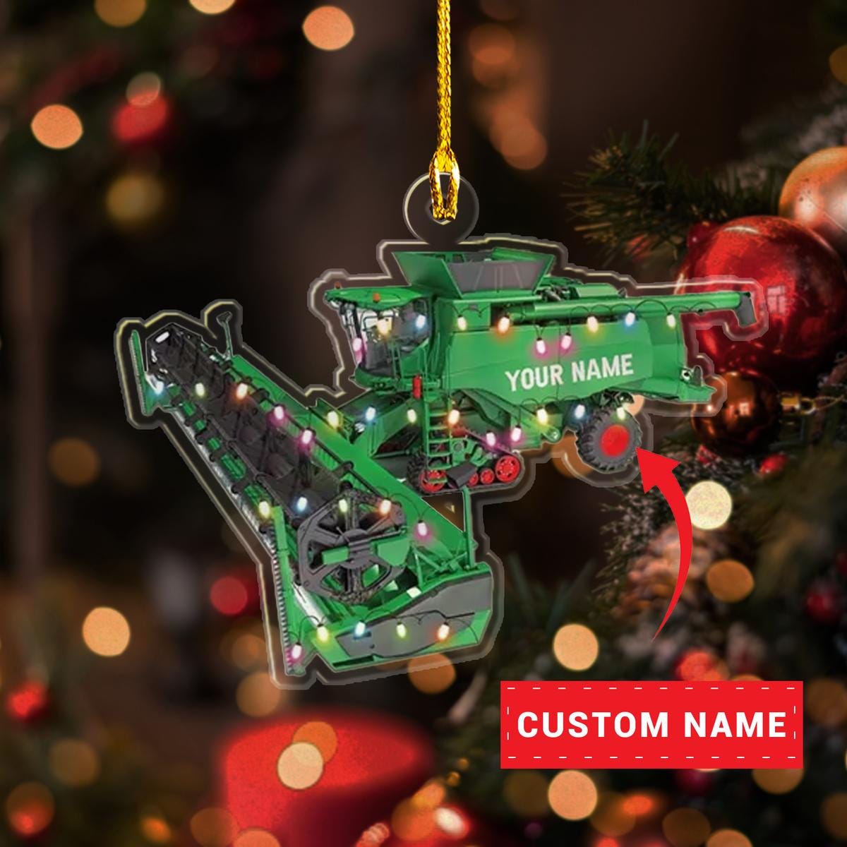 Custom Name Combine Harvester Light 2D Flat  Ornament, Love Combine Harvester Christmas Ornament, Christmas Combine Harvester Ornament ORNO5