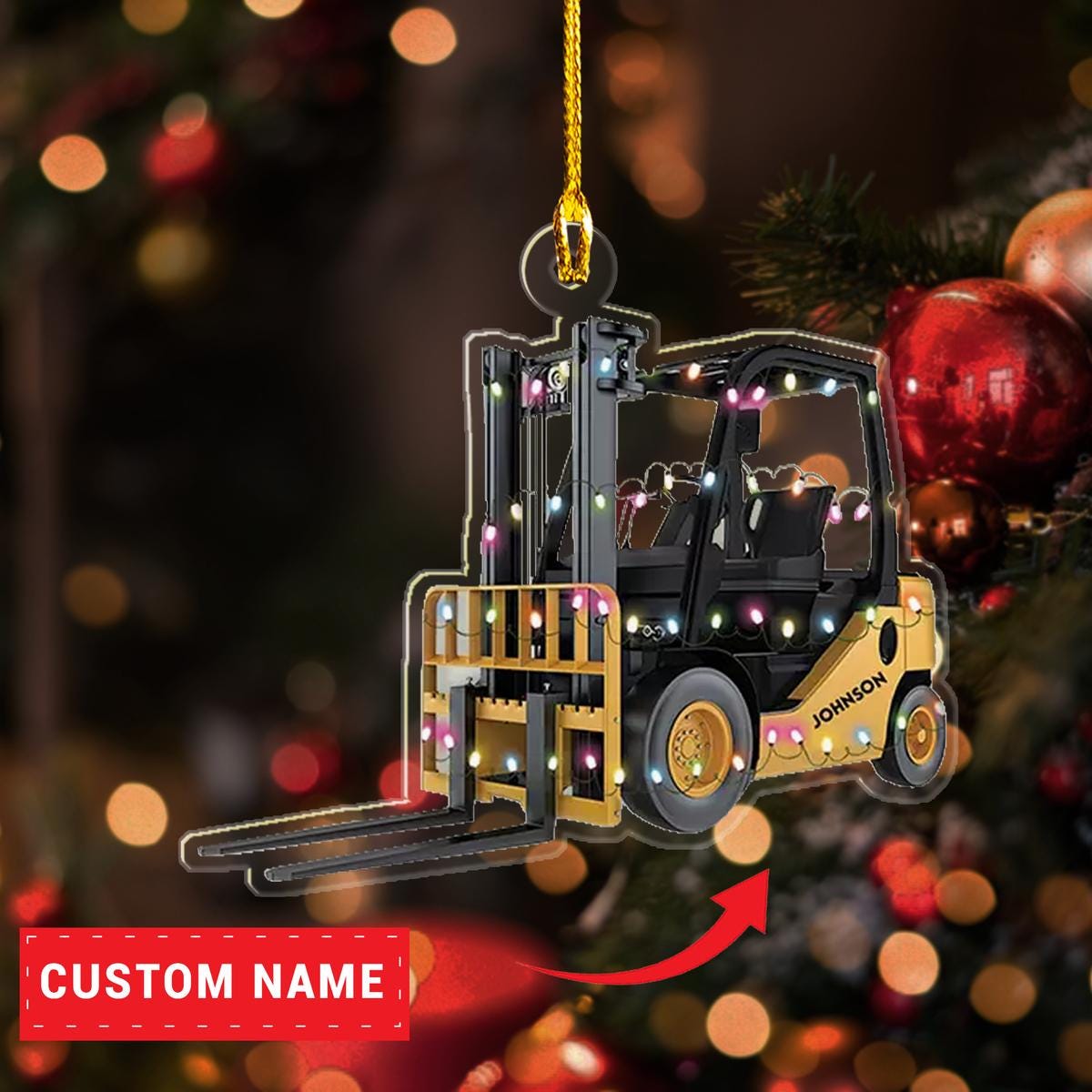 Custom Name Forklift Truck Christmas 2D Flat Ornament, Forklift Truck Hanging Xmas Ornament, Forklift Truck Christmas Ornament ORNO5