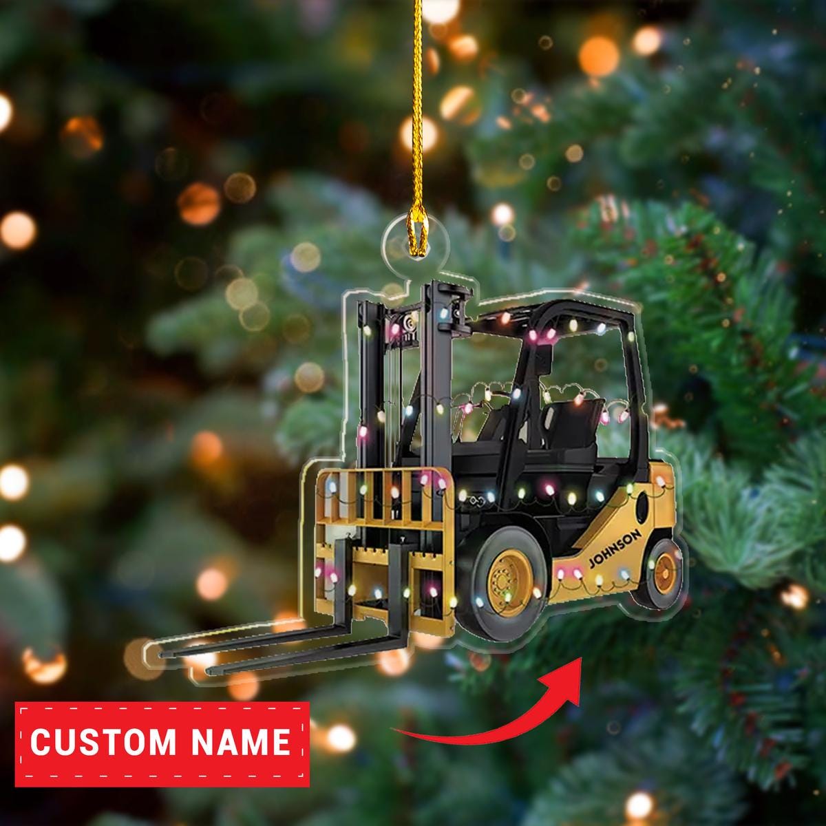 Custom Name Forklift Truck Christmas 2D Flat Ornament, Forklift Truck Hanging Xmas Ornament, Forklift Truck Christmas Ornament ORNO5