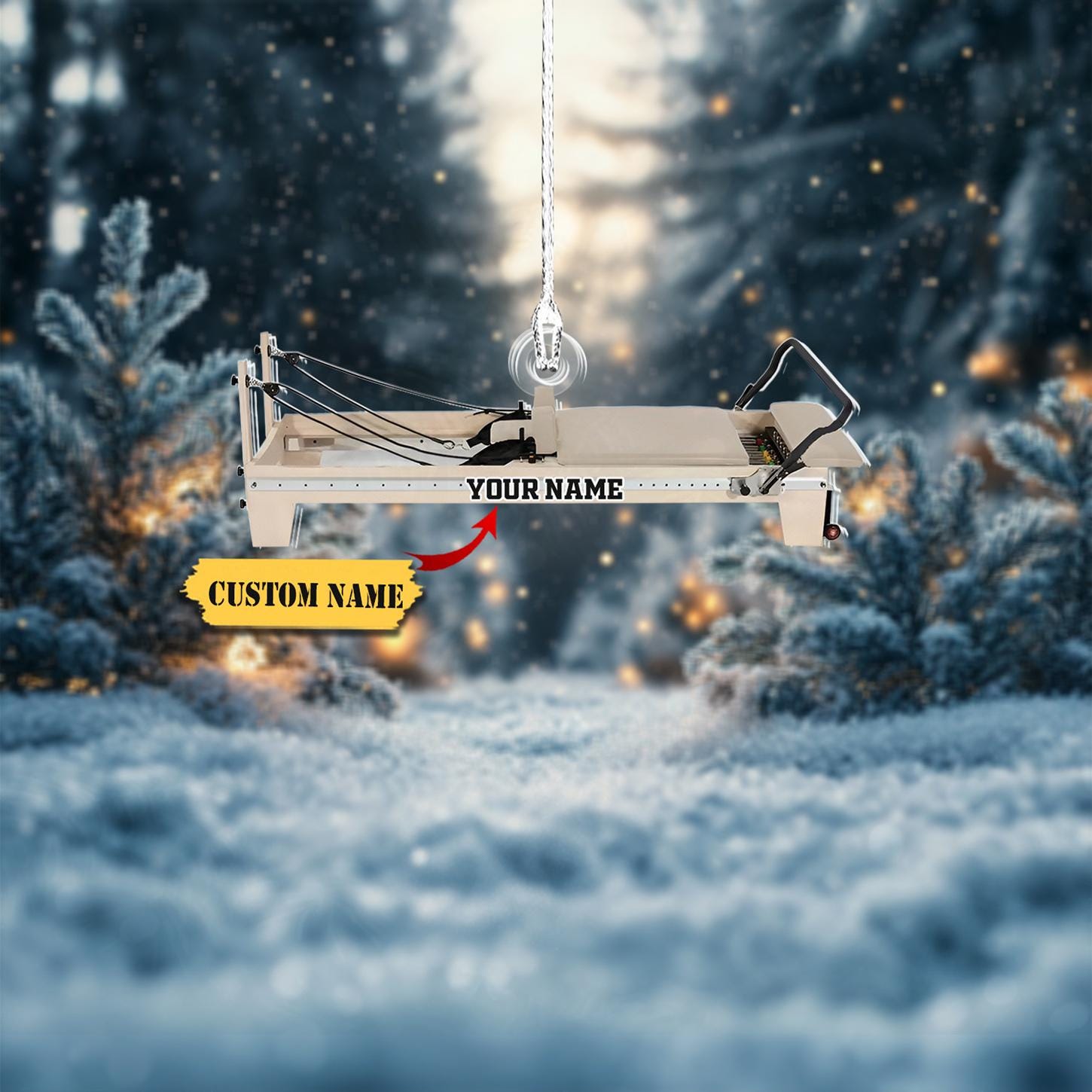 Custom Name Pilates Reformer Ornament FLAT 2D, Personalized Pilates Machine Christmas Decor, Unique Gift for Pilates Lovers HAOR0711