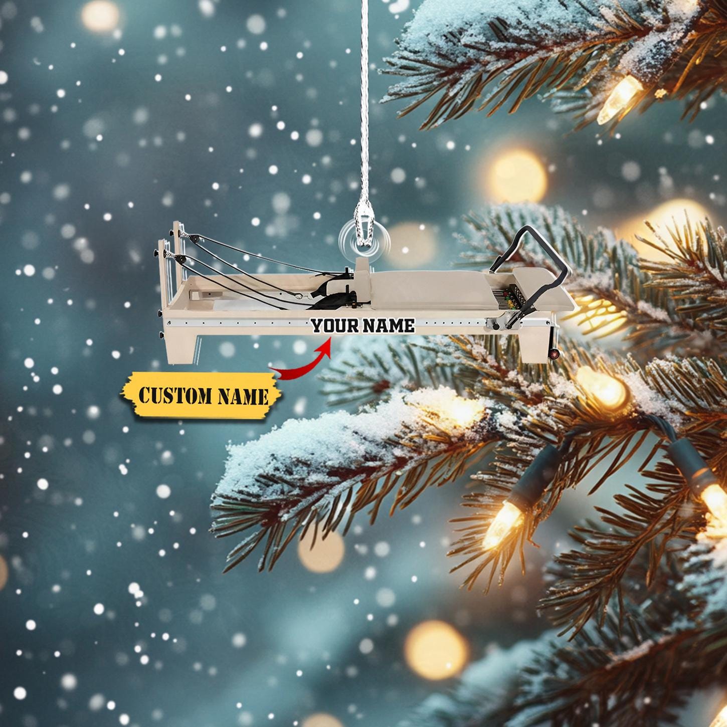 Custom Name Pilates Reformer Ornament FLAT 2D, Personalized Pilates Machine Christmas Decor, Unique Gift for Pilates Lovers HAOR0711
