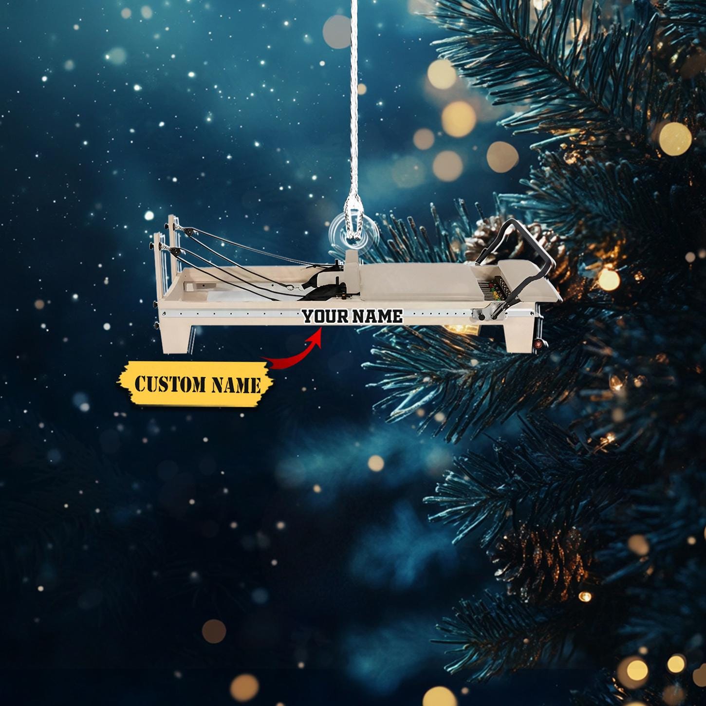 Custom Name Pilates Reformer Ornament FLAT 2D, Personalized Pilates Machine Christmas Decor, Unique Gift for Pilates Lovers HAOR0711