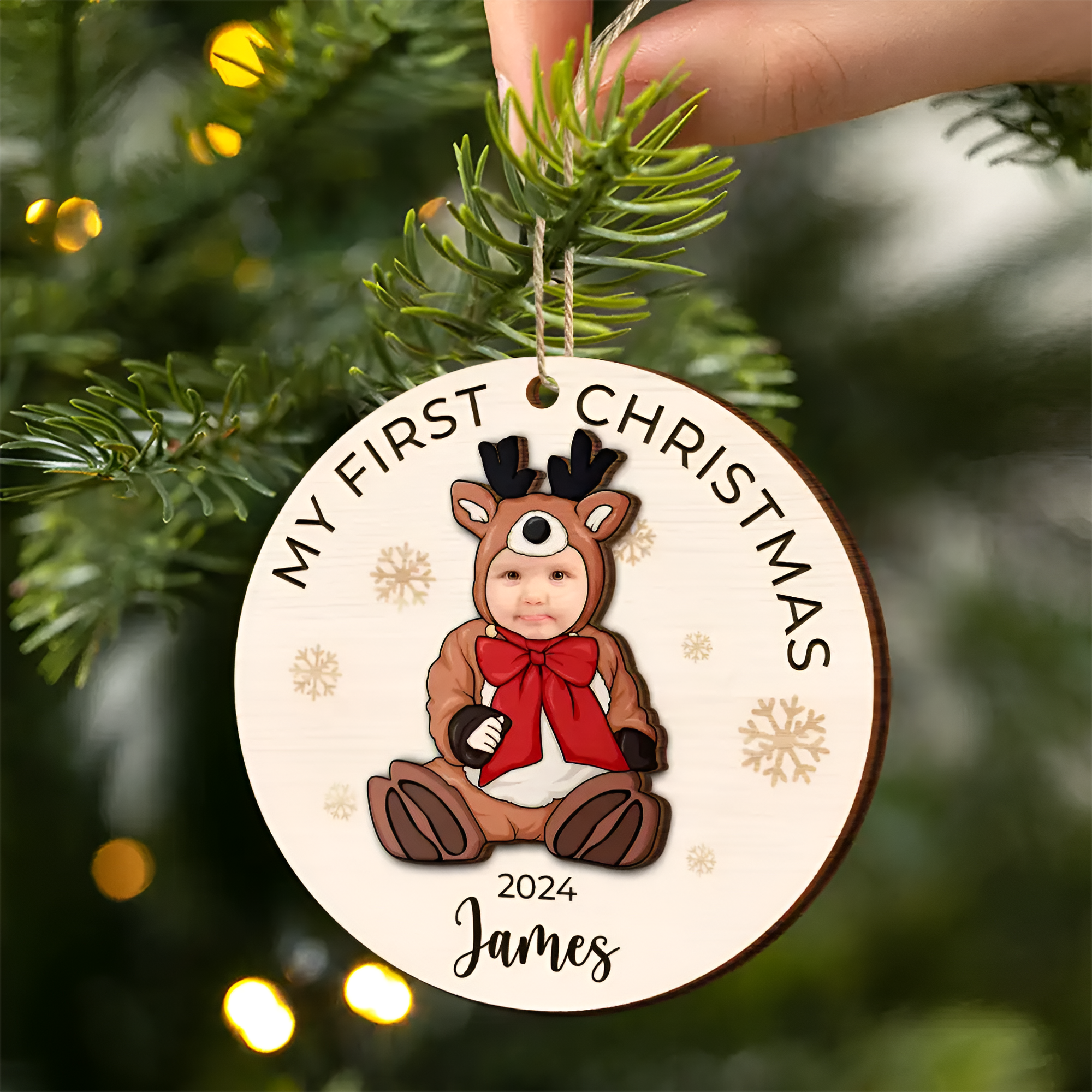 Custom Photo Baby's First Christmas Costumes - Personalized 2-Layered Wooden Ornament ORN02101