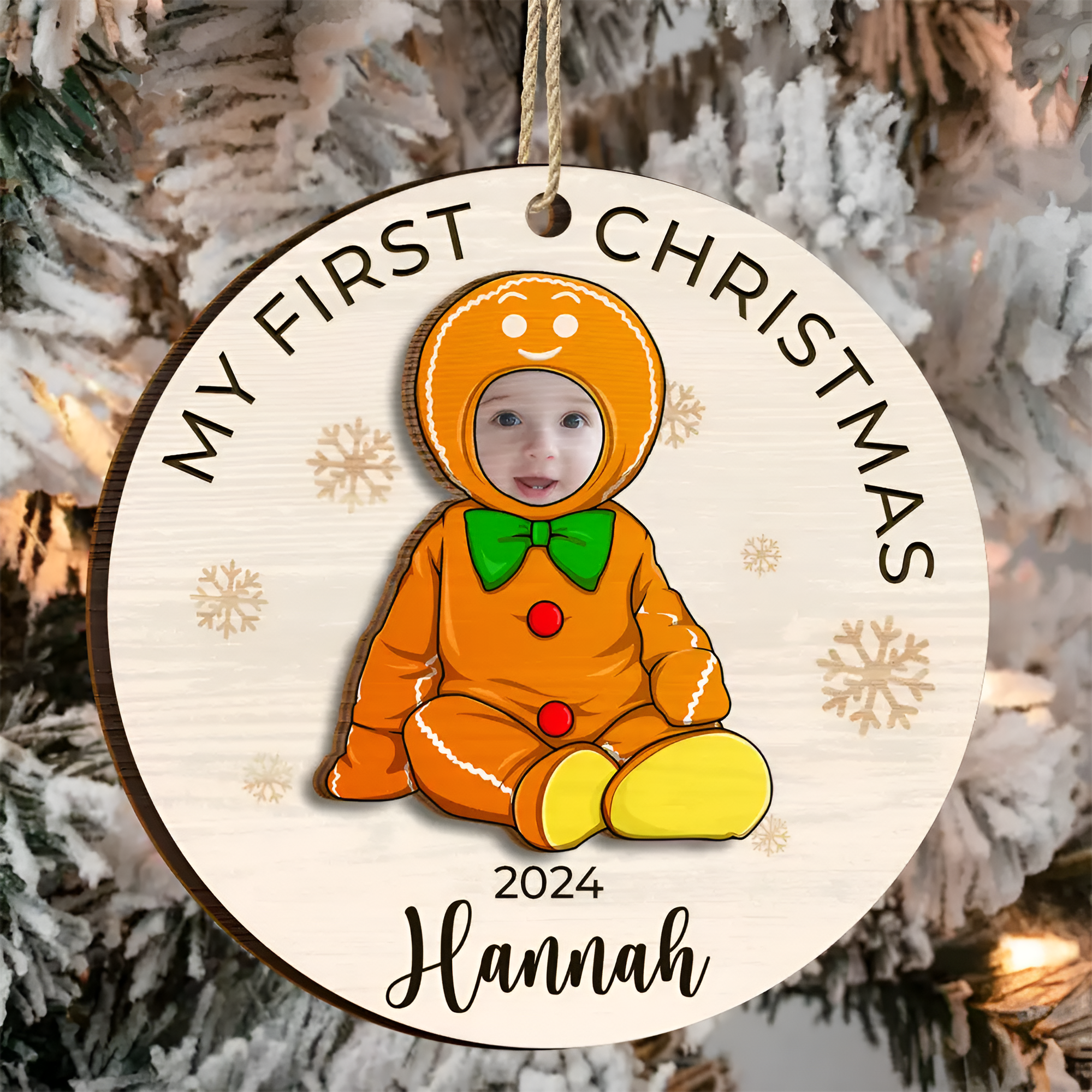 Custom Photo Baby's First Christmas Costumes - Personalized 2-Layered Wooden Ornament ORN02101