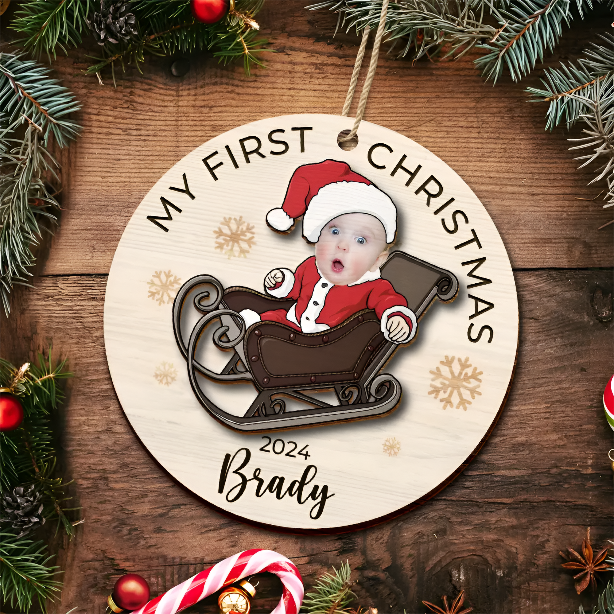 Custom Photo Baby's First Christmas Costumes - Personalized 2-Layered Wooden Ornament ORN02101