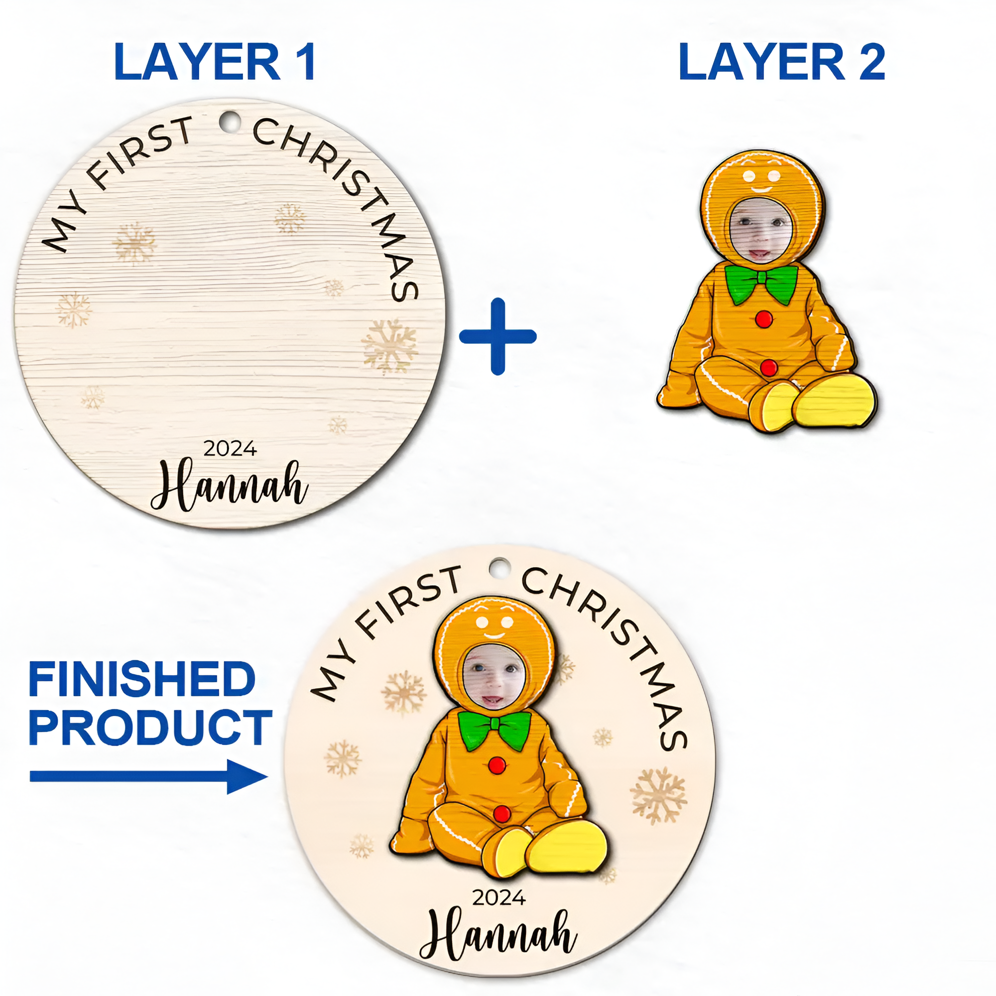 Custom Photo Baby's First Christmas Costumes - Personalized 2-Layered Wooden Ornament ORN02101