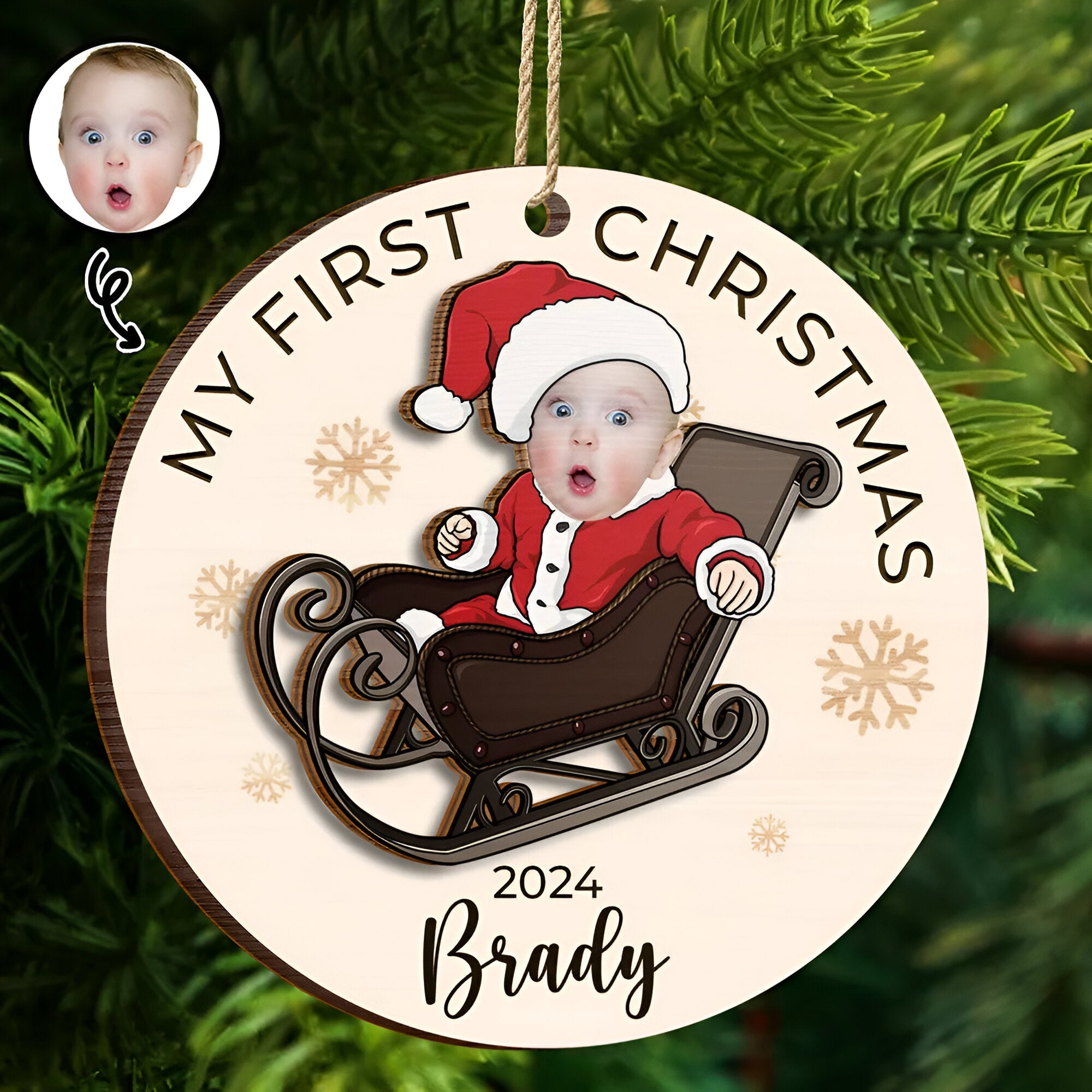 Custom Photo Baby's First Christmas Costumes - Personalized 2-Layered Wooden Ornament ORN02101