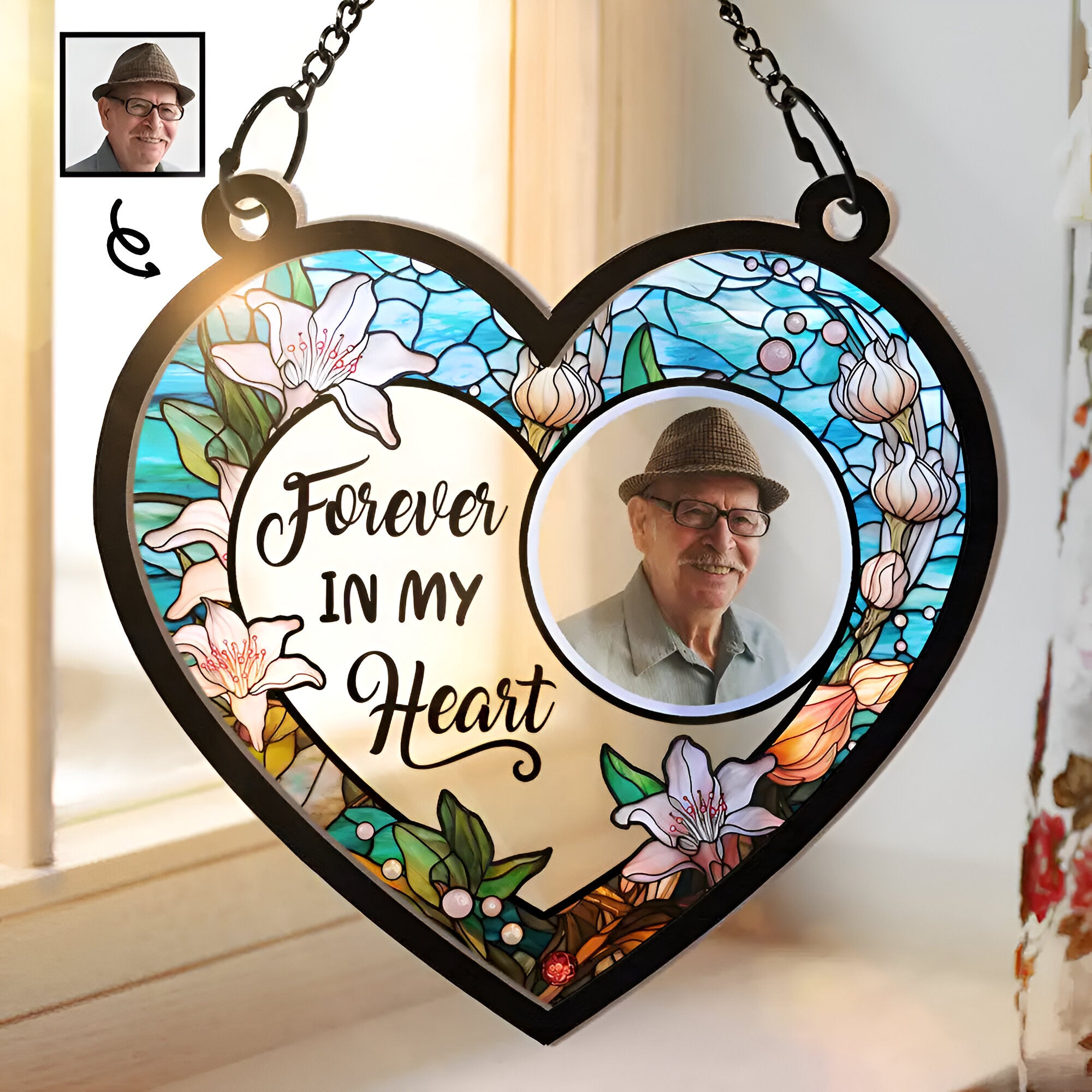 Custom Photo Forever In Our Hearts - Personalized Window Hanging Suncatcher Ornament ORN02101