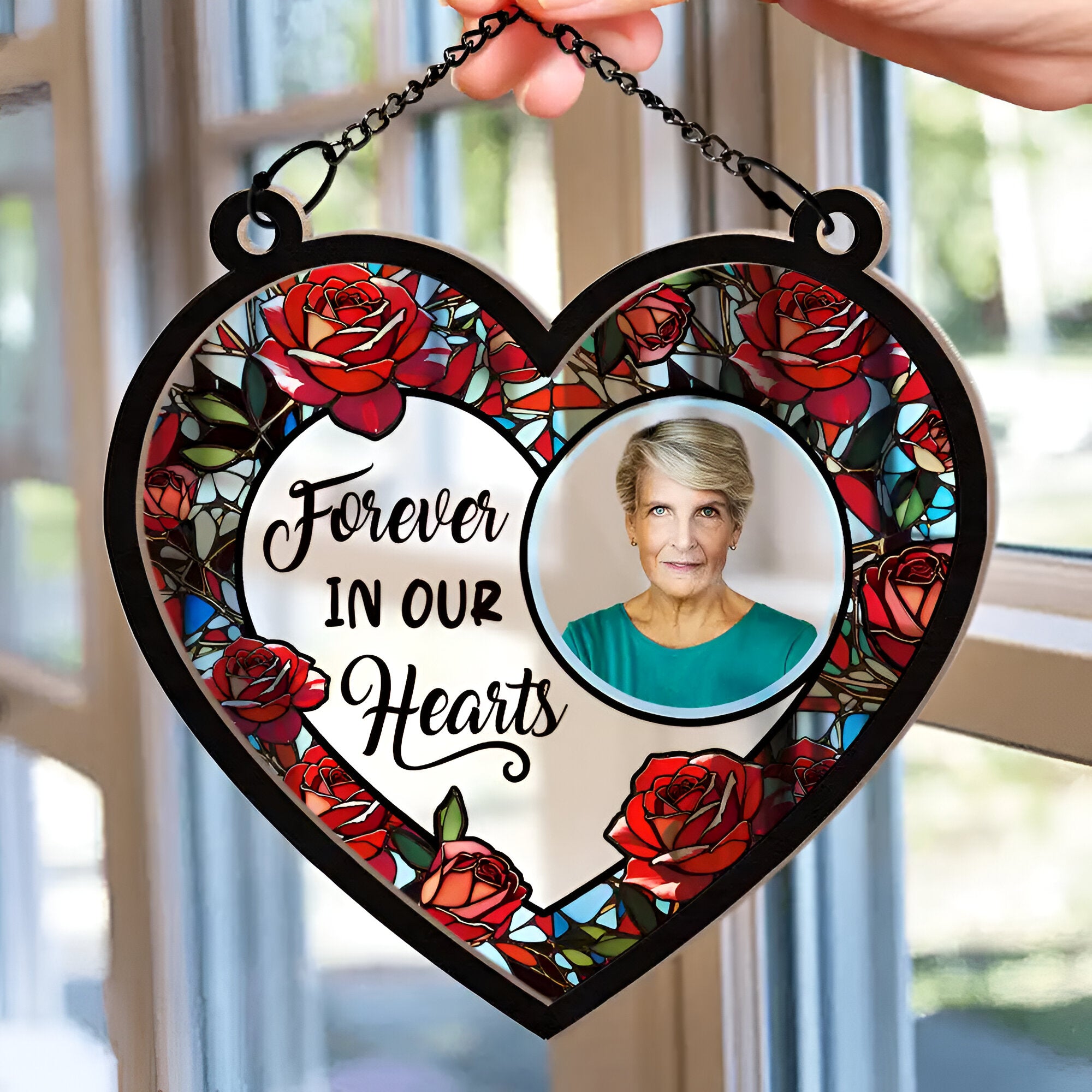 Custom Photo Forever In Our Hearts - Personalized Window Hanging Suncatcher Ornament ORN02101