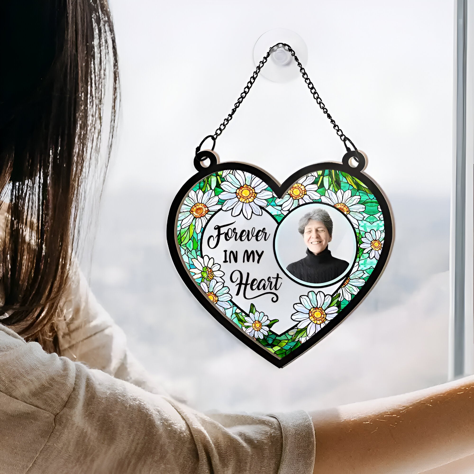 Custom Photo Forever In Our Hearts - Personalized Window Hanging Suncatcher Ornament ORN02101