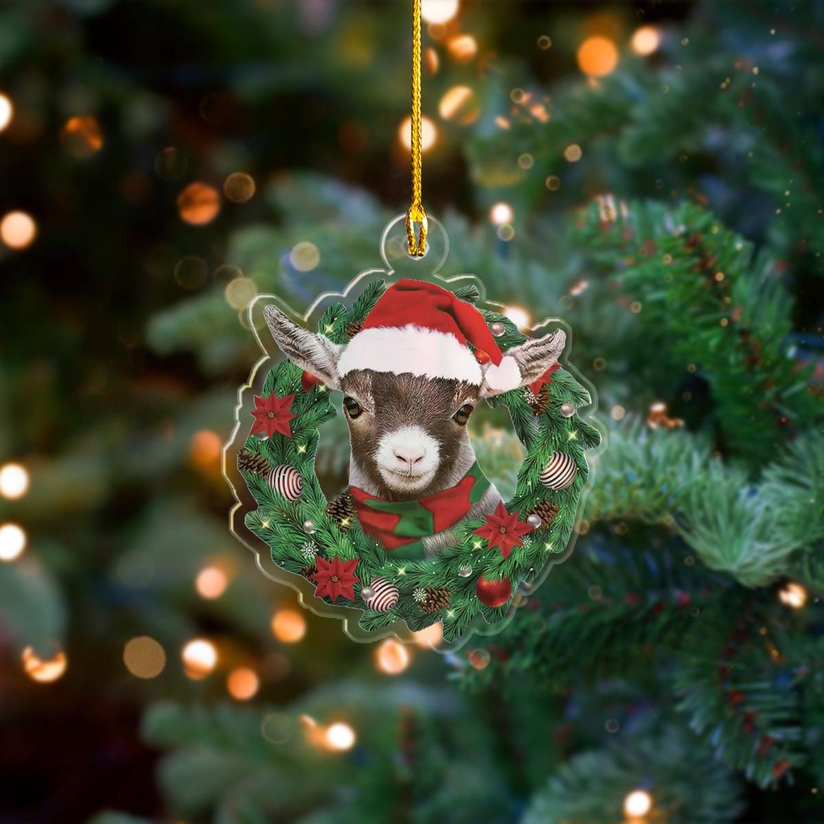 Custom Photo Goat Christmas Wreath Ornament, Christmas Goat 2024 Ornament, Goat Lovers Gift, Goat Farmhouse Christmas Tree Ornament ORNO5