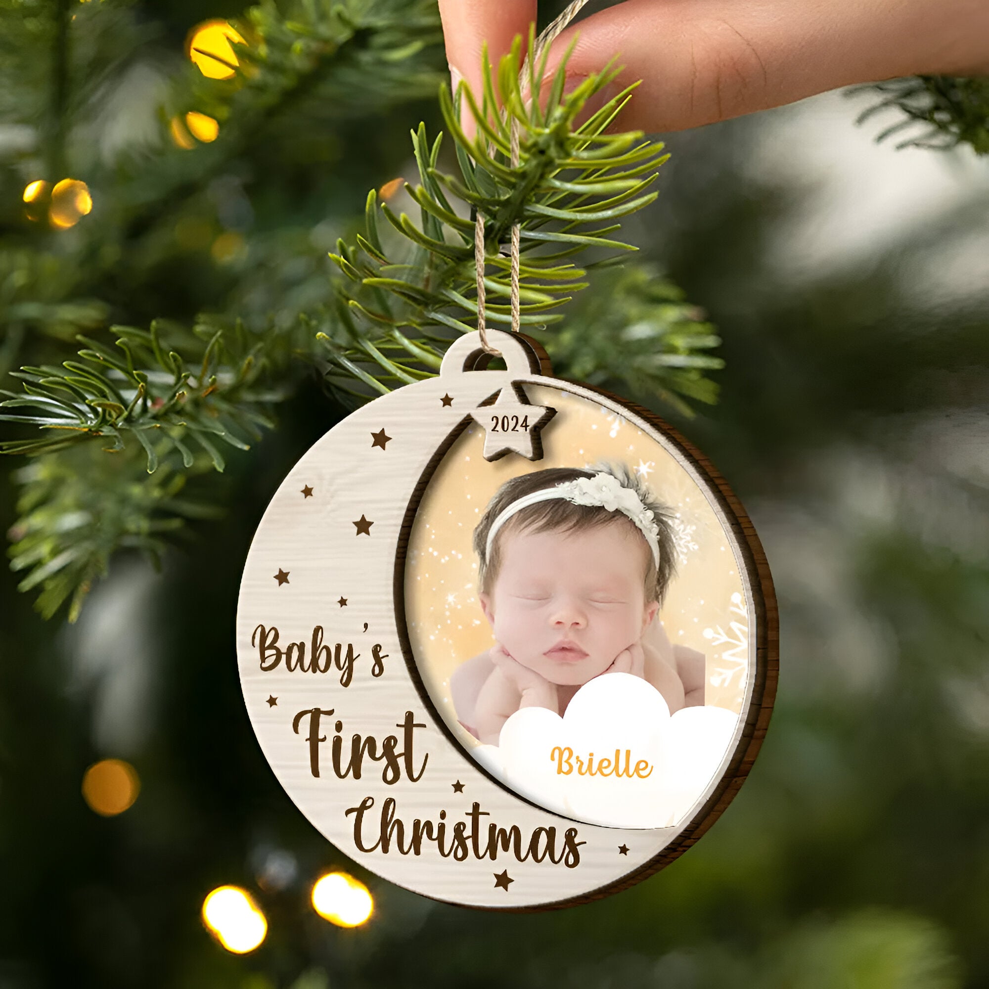 Custom Photo New Baby's First Christmas - Personalized 2-Layered Wooden Ornament ORN02101