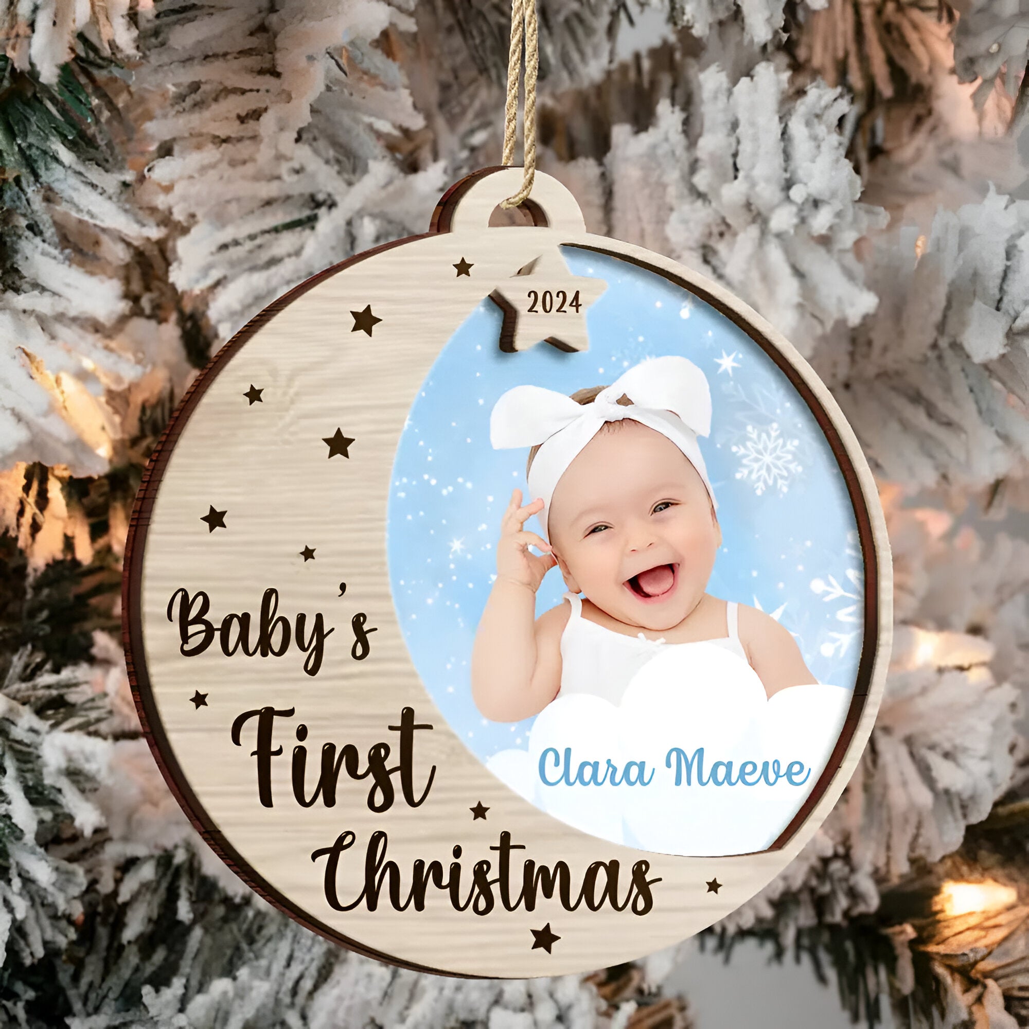 Custom Photo New Baby's First Christmas - Personalized 2-Layered Wooden Ornament ORN02101