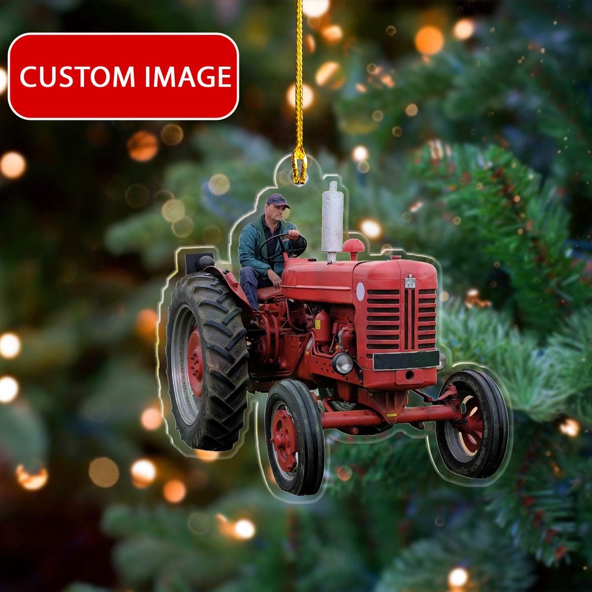 Custom Red Tractor Round Ornament, Tractor Xmas Ornament, Farmhouse Christmas Ornament, Personalized Christmas Decoration Ornament ORNO5