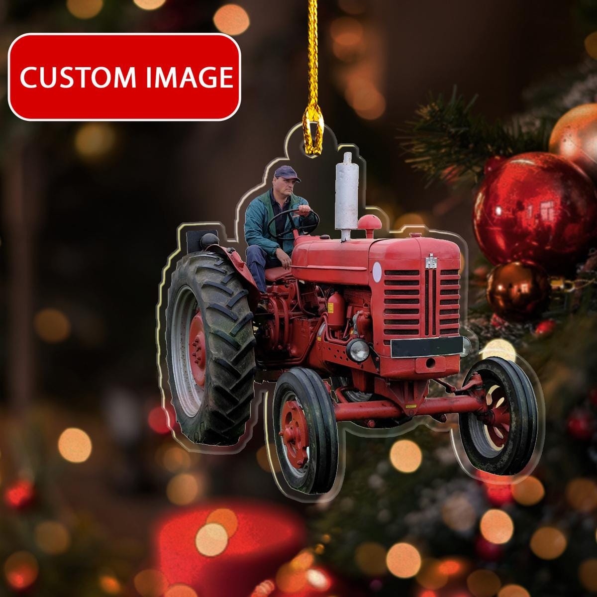 Custom Red Tractor Round Ornament, Tractor Xmas Ornament, Farmhouse Christmas Ornament, Personalized Christmas Decoration Ornament ORNO5