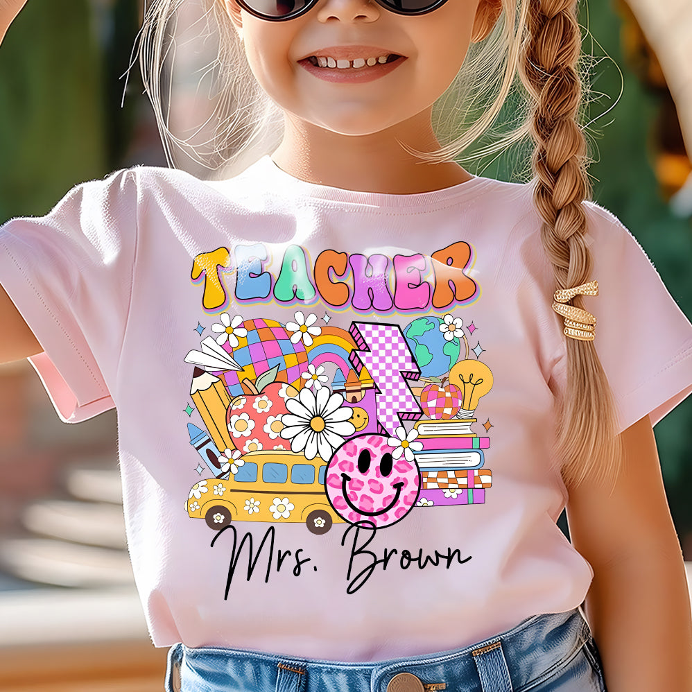 Custom Retro Teacher Name PNG, Back to School Png Design, Teacher Png, Teacher Appreciation, First Day of School, Thank You Teacher