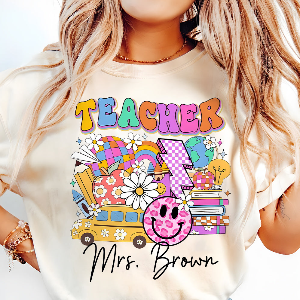 Custom Retro Teacher Name PNG, Back to School Png Design, Teacher Png, Teacher Appreciation, First Day of School, Thank You Teacher