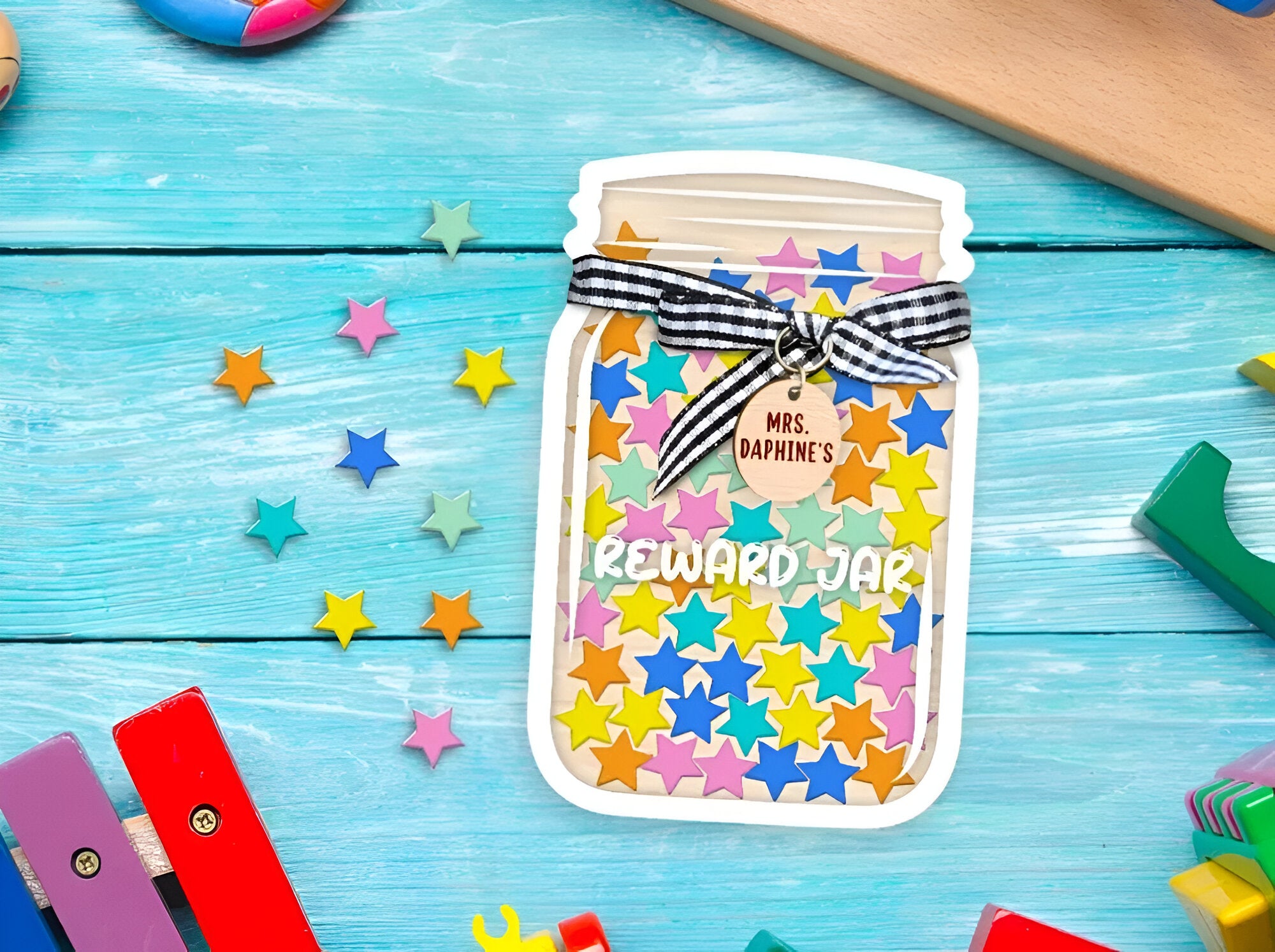 Custom Reward Jar Star, Personalized Classroom Decor, Teacher Classroom Gift, Personalized Reward Jar Decor, Rainbow Pastel Stars rejar rejar1