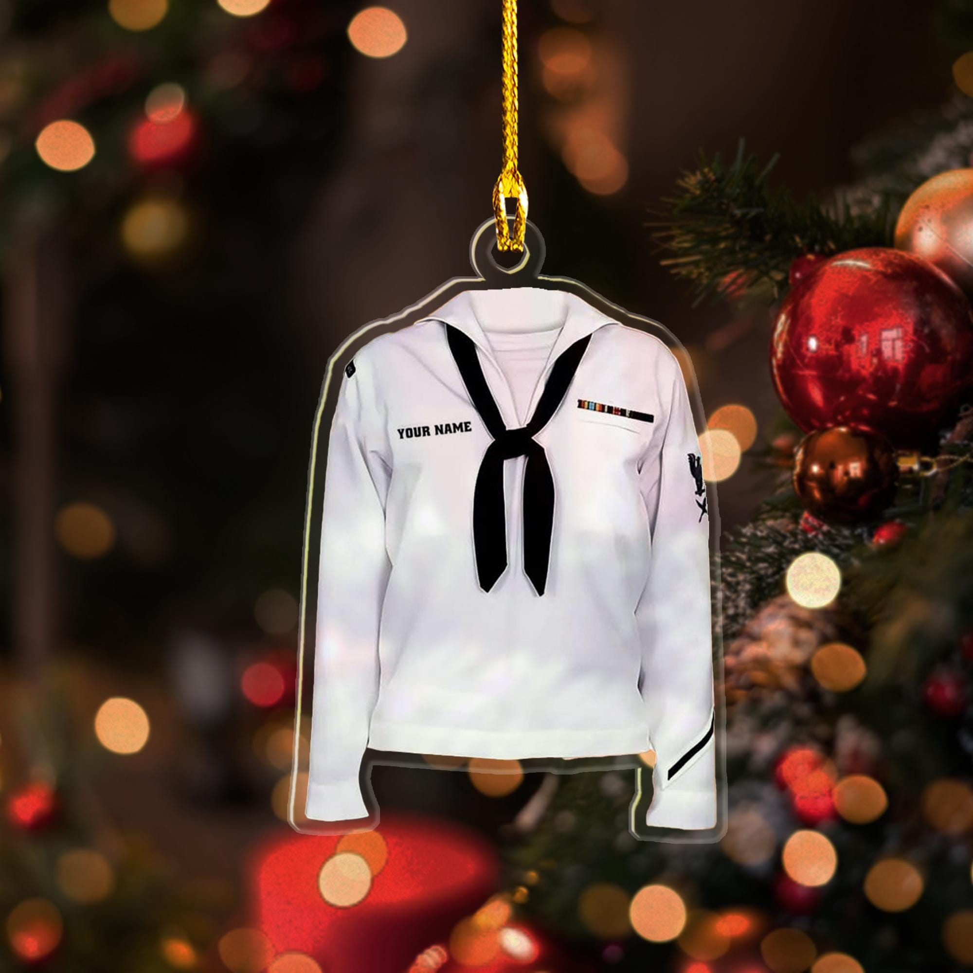 Custom Sailor Navy Uniform 2D Flat Ornament, Personalized Sailor Uniform Personalized Flat Acrylic Ornament Sailboat Wood Christmas Ornament ORNO5
