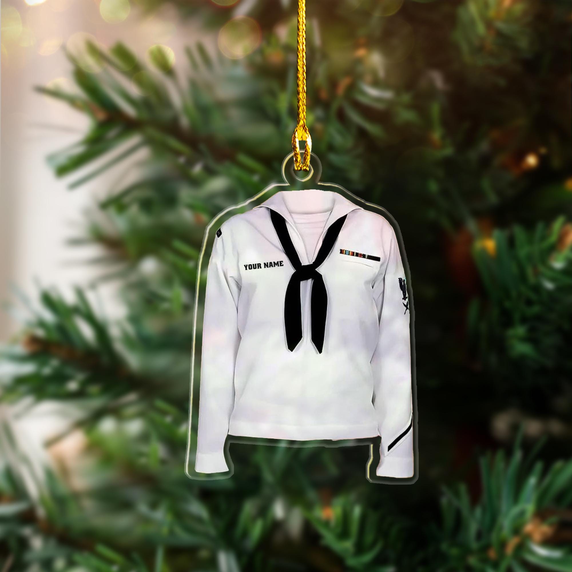 Custom Sailor Navy Uniform 2D Flat Ornament, Personalized Sailor Uniform Personalized Flat Acrylic Ornament Sailboat Wood Christmas Ornament ORNO5