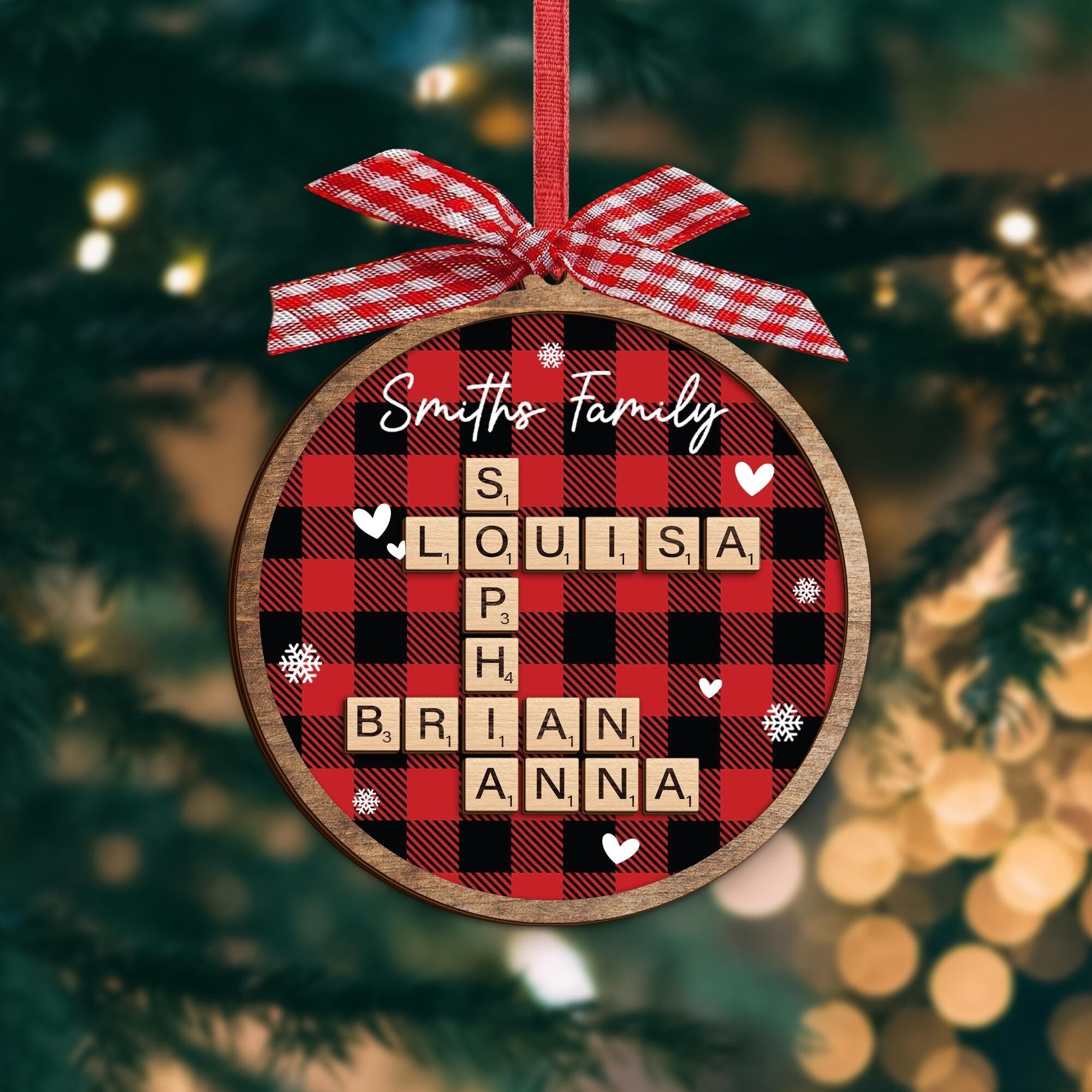 Custom Scrabble Christmas Ornaments, Family Name Crossword Puzzle, Personalized Family Christmas Ornament 2024, Christmas Gift, Xmas Decor OROC24