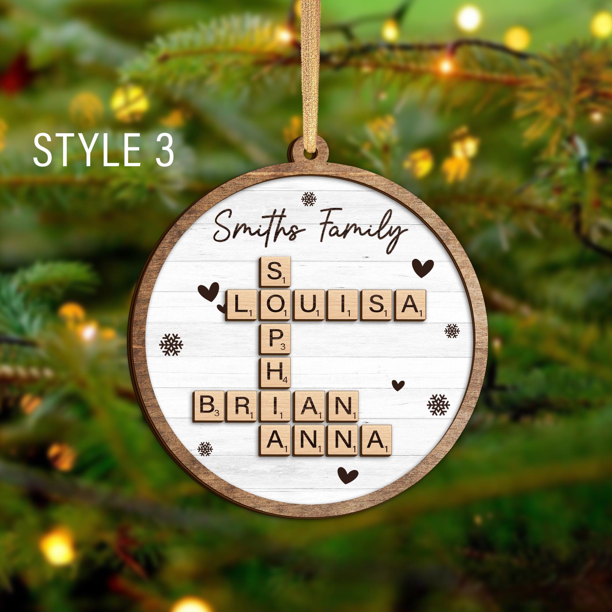 Custom Scrabble Christmas Ornaments, Family Name Crossword Puzzle, Personalized Family Christmas Ornament 2024, Christmas Gift, Xmas Decor OROC24