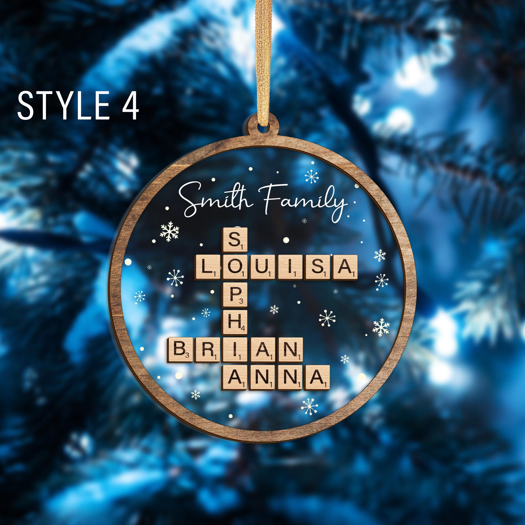 Custom Scrabble Christmas Ornaments, Family Name Crossword Puzzle, Personalized Family Christmas Ornament 2024, Christmas Gift, Xmas Decor OROC24