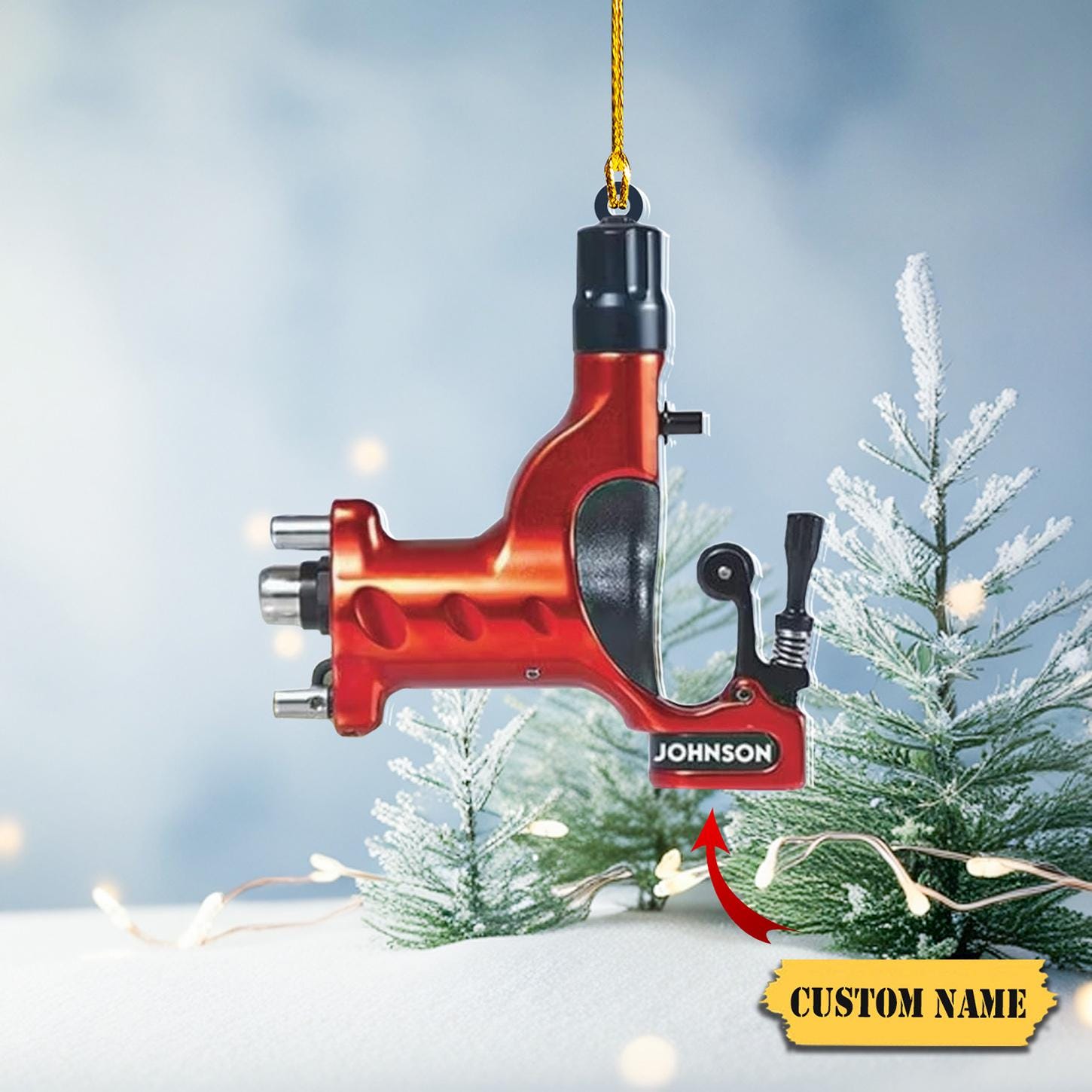 Custom Tattoo Machine Ornament FLAT 2D, Personalized Christmas Decor for Tattoo Artists, Holiday Decor for Tattoo, Gift for Tattoo Lovers HAOR0711
