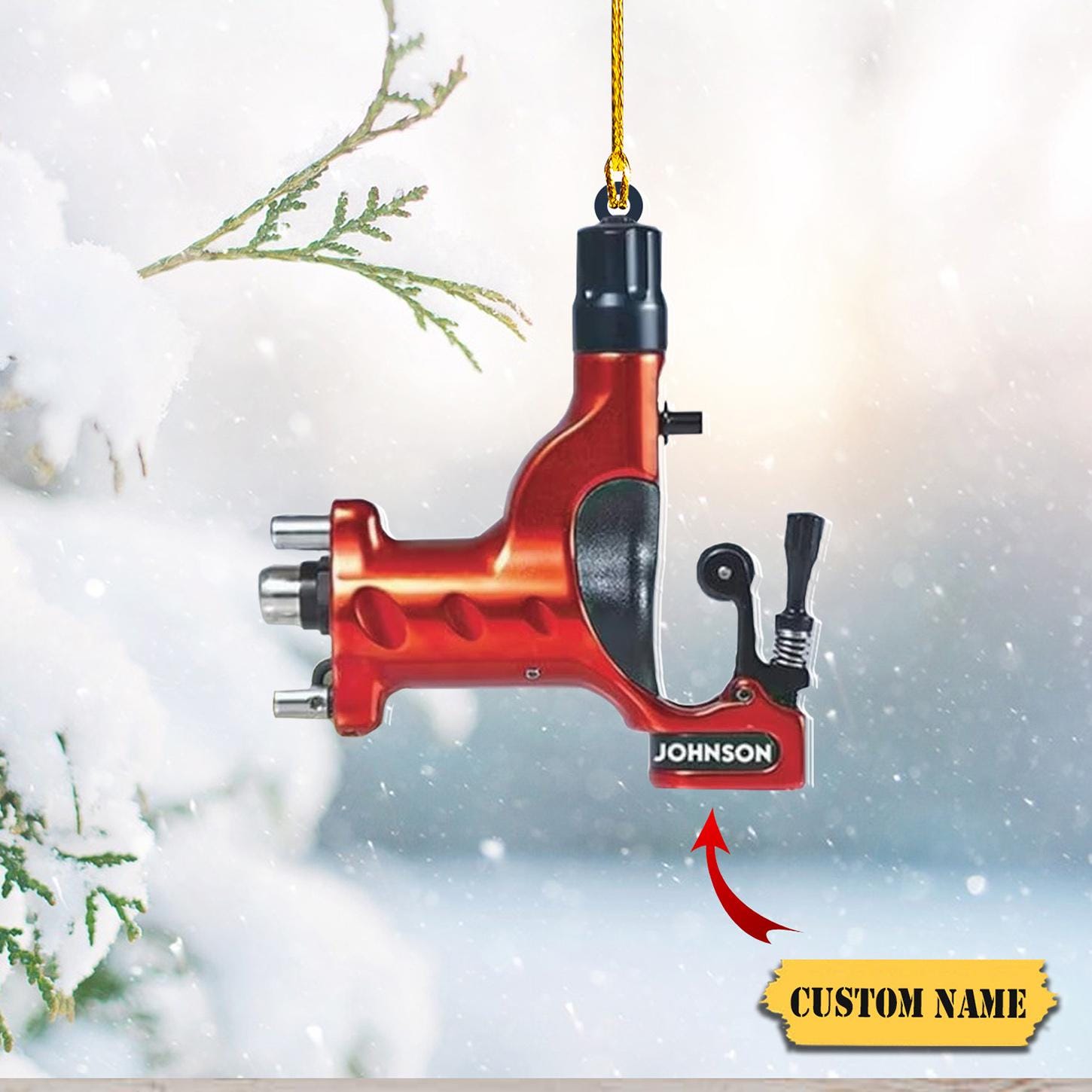 Custom Tattoo Machine Ornament FLAT 2D, Personalized Christmas Decor for Tattoo Artists, Holiday Decor for Tattoo, Gift for Tattoo Lovers HAOR0711