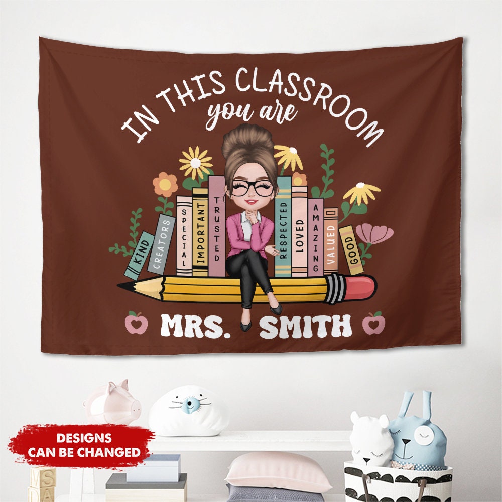 Custom Teacher Name Classroom Tapestry, Custom Classroom Banner, Custom Teacher Gift, First Day Of School, Back To School, Classroom Decor TAPES1