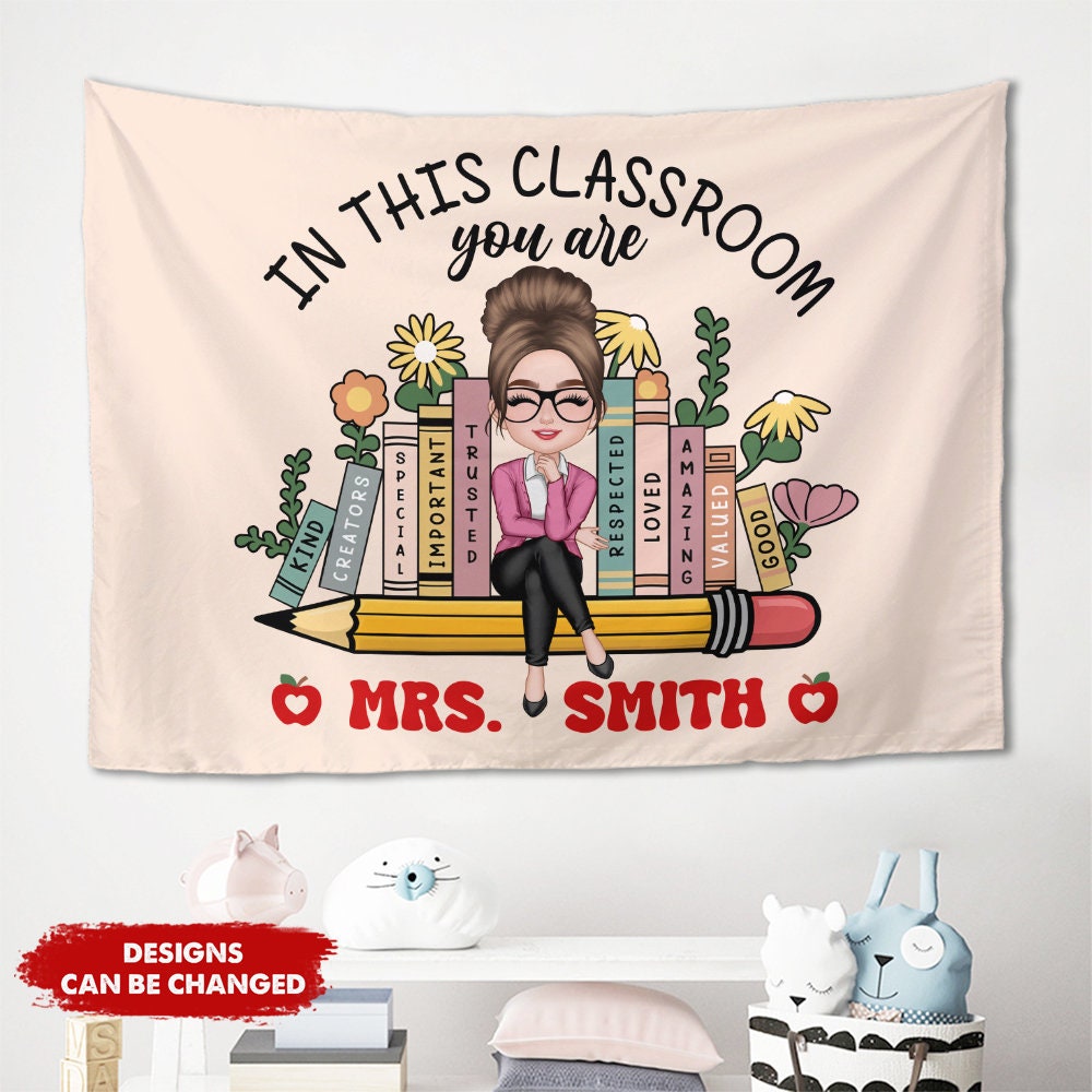 Custom Teacher Name Classroom Tapestry, Custom Classroom Banner, Custom Teacher Gift, First Day Of School, Back To School, Classroom Decor TAPES1