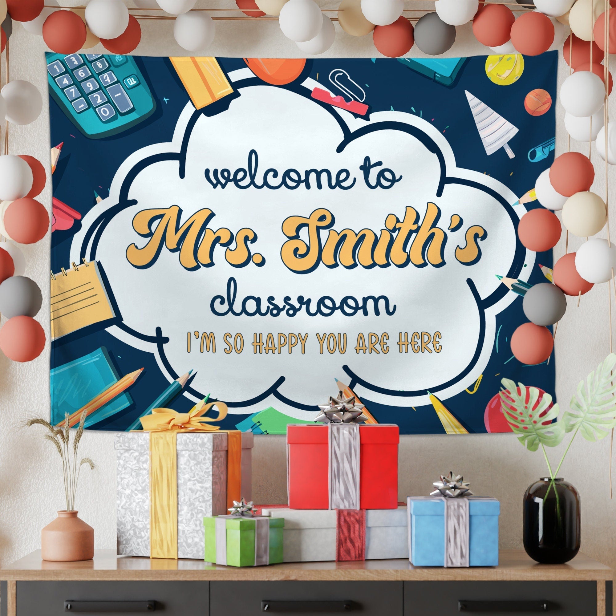 Custom Teachers Name Classroom Tapestry,Personalized Gift for Teacher Nursery Wall Hanging,Back to School Welcome to Class Tapestry TAPES1