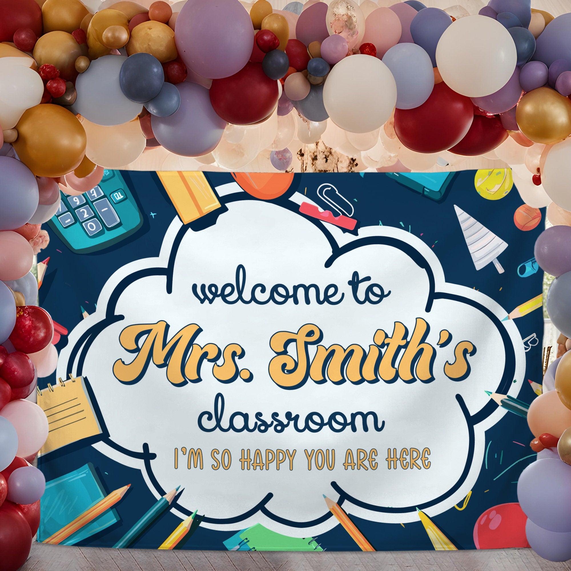 Custom Teachers Name Classroom Tapestry,Personalized Gift for Teacher Nursery Wall Hanging,Back to School Welcome to Class Tapestry TAPES1