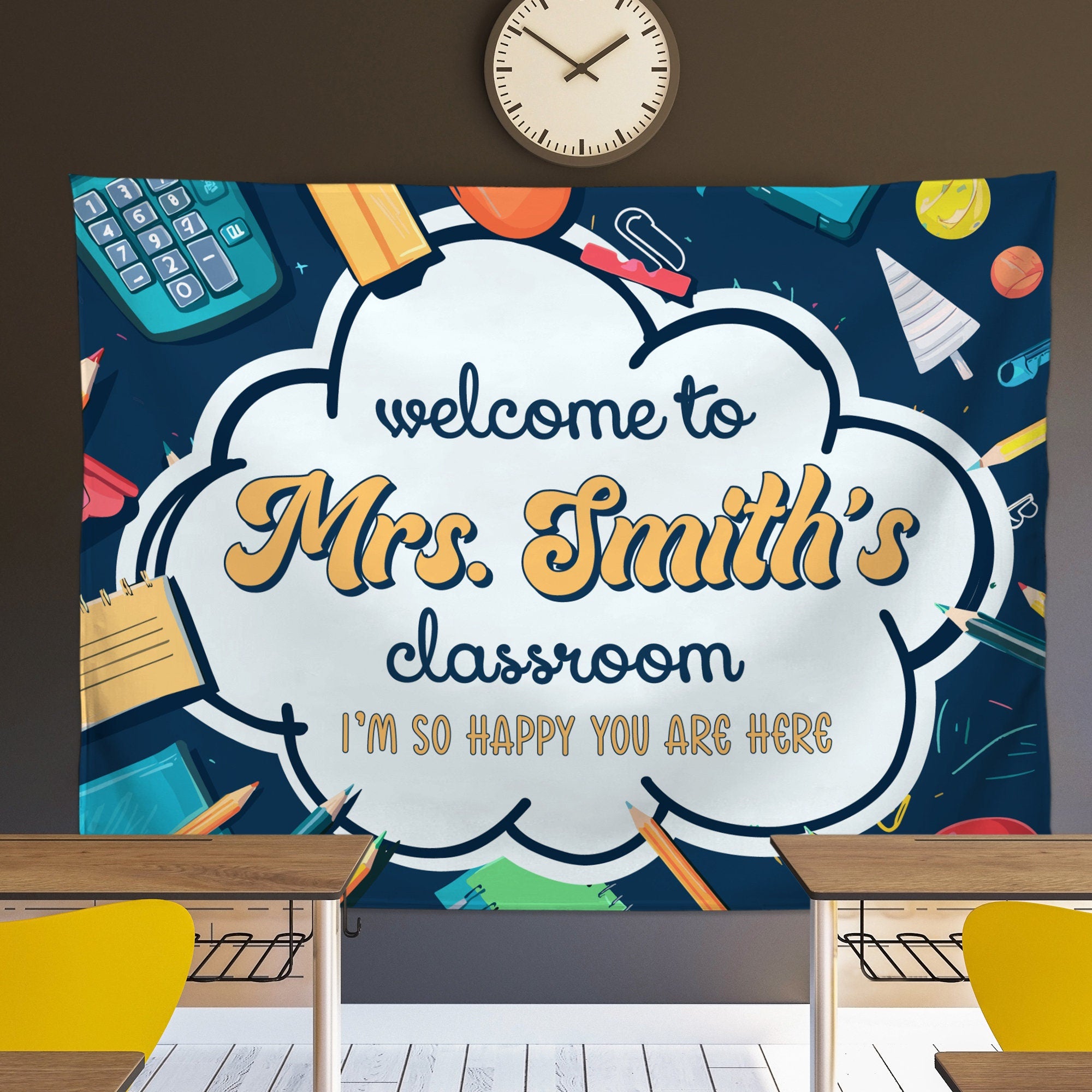 Custom Teachers Name Classroom Tapestry,Personalized Gift for Teacher Nursery Wall Hanging,Back to School Welcome to Class Tapestry TAPES1