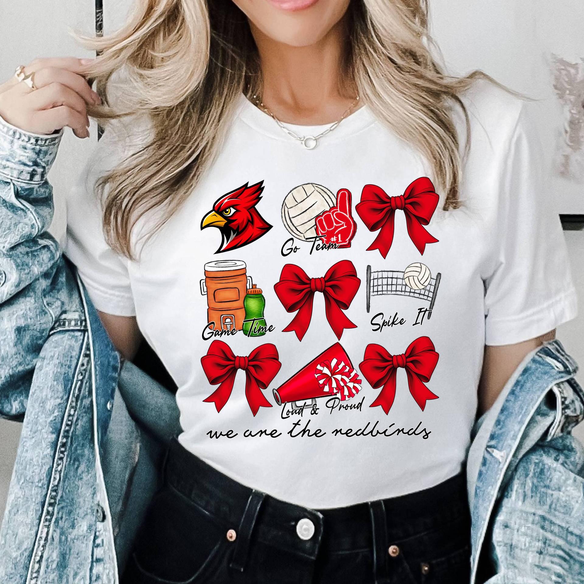 Custom Volleyball Mom TShirt,Cute Mascot Bow Shirt,School Spirit Cheer Shirts,Coquette Bows Cheer Shirt,Custom Volleyball Team Cheer Mascot   FB2308