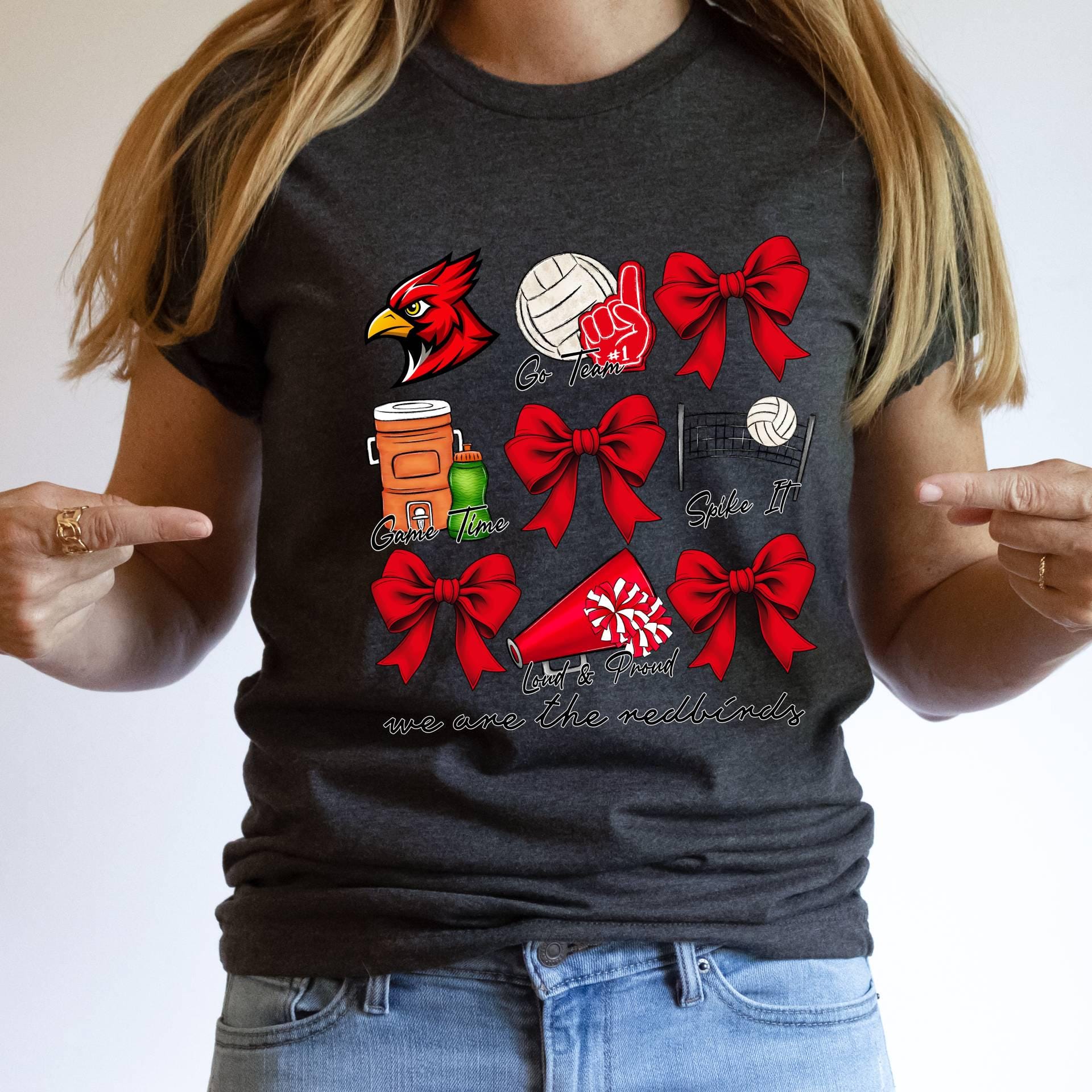 Custom Volleyball Mom TShirt,Cute Mascot Bow Shirt,School Spirit Cheer Shirts,Coquette Bows Cheer Shirt,Custom Volleyball Team Cheer Mascot   FB2308