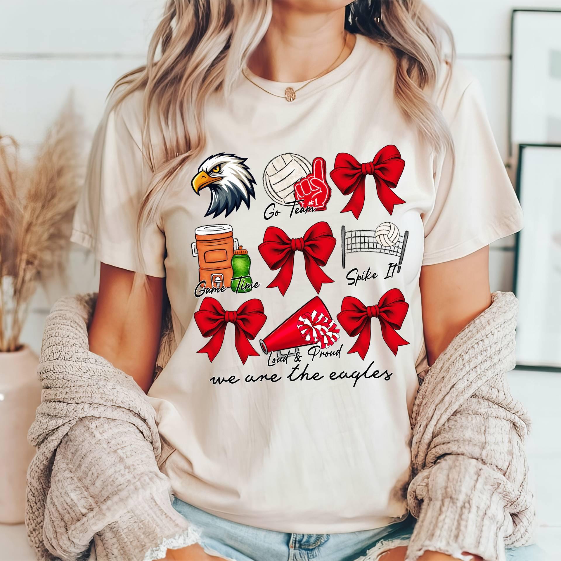 Custom Volleyball Mom TShirt,Cute Mascot Bow Shirt,School Spirit Cheer Shirts,Coquette Bows Cheer Shirt,Custom Volleyball Team Cheer Mascot   FB2308