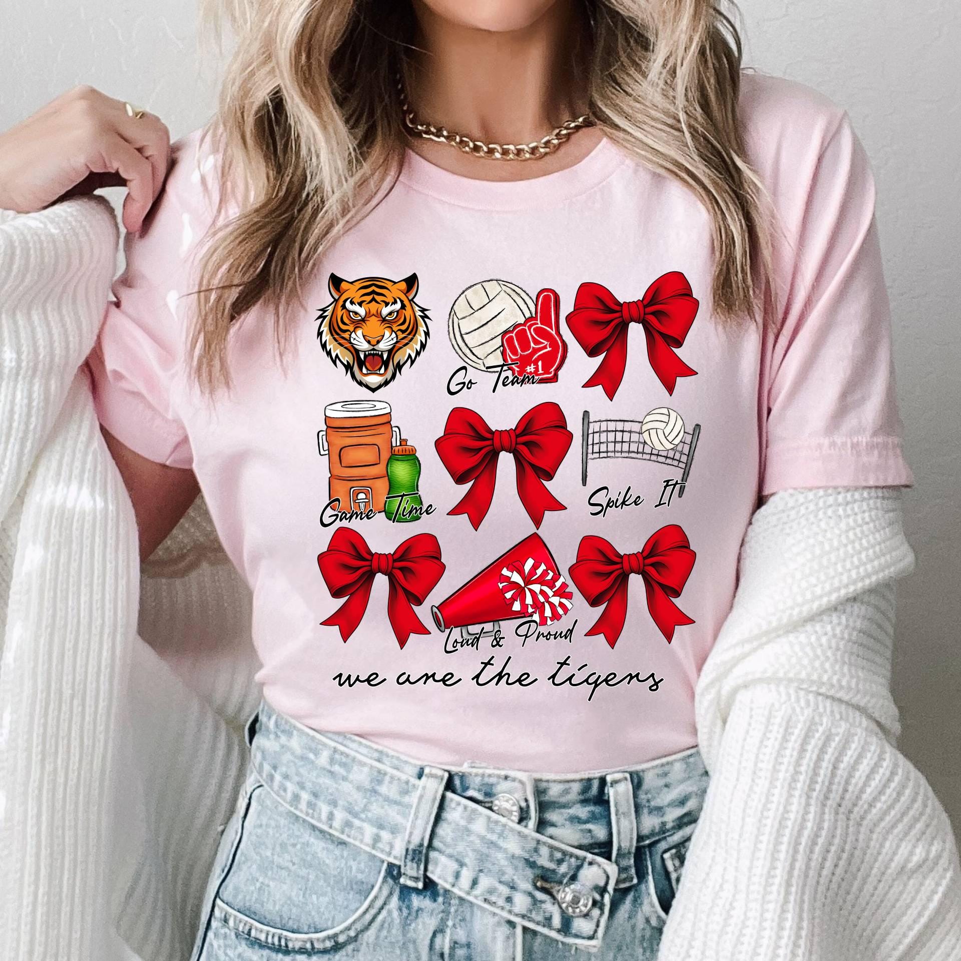 Custom Volleyball Mom TShirt,Cute Mascot Bow Shirt,School Spirit Cheer Shirts,Coquette Bows Cheer Shirt,Custom Volleyball Team Cheer Mascot  CUSFB