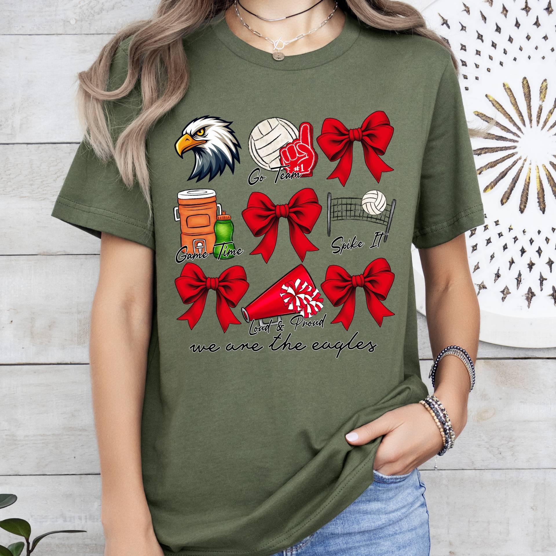 Custom Volleyball Mom TShirt,Cute Mascot Bow Shirt,School Spirit Cheer Shirts,Coquette Bows Cheer Shirt,Custom Volleyball Team Cheer Mascot   FB2308