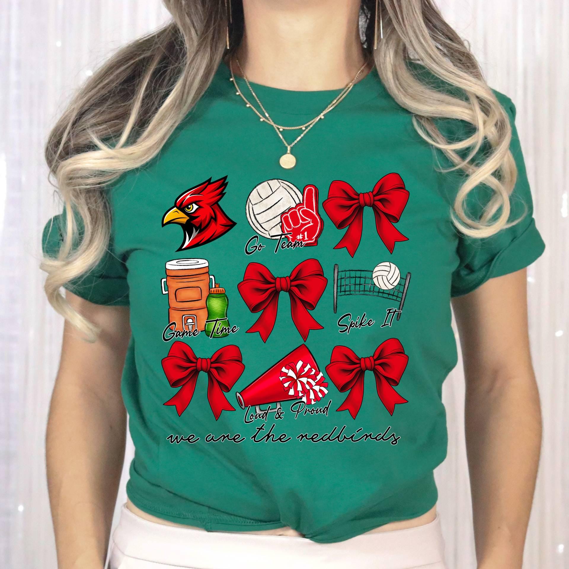 Custom Volleyball Mom TShirt,Cute Mascot Bow Shirt,School Spirit Cheer Shirts,Coquette Bows Cheer Shirt,Custom Volleyball Team Cheer Mascot   FB2308