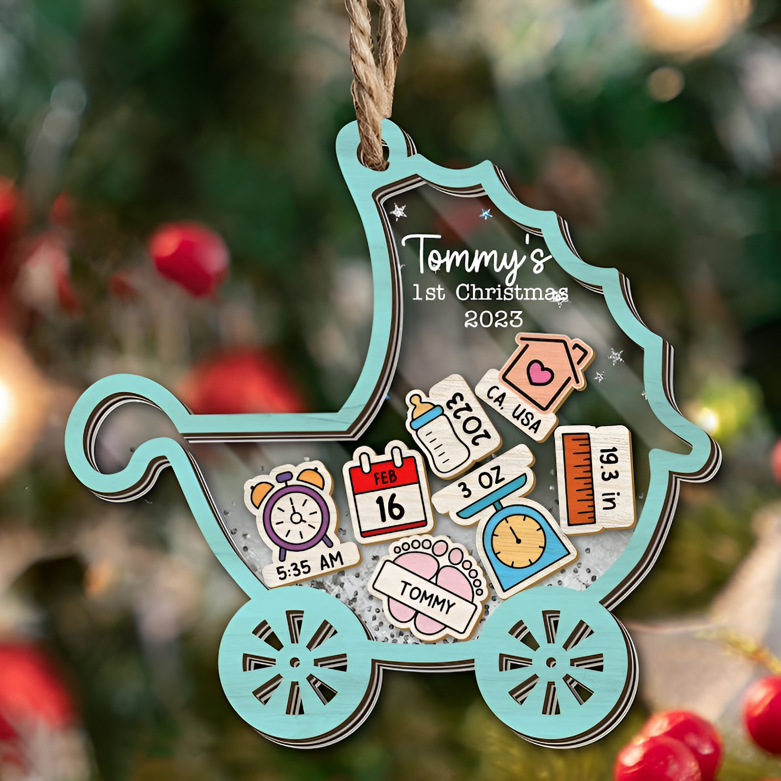 Custom Baby's First Christmas 5 - layer Ornament, Baby 1st Christmas Ornament, Baby Shaker Ornament, First Christmas Baby Boy Girl ORN2809