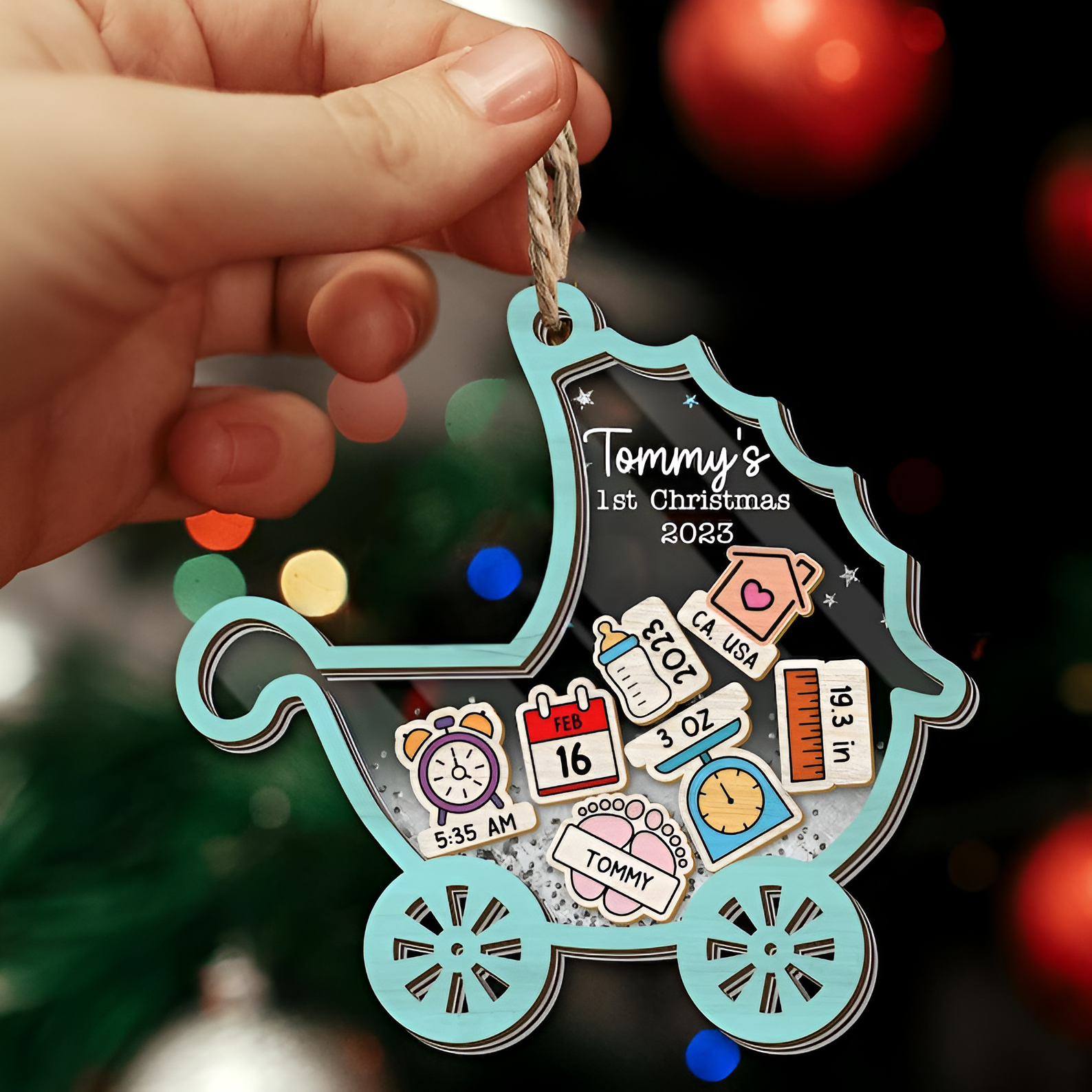 Custom Baby's First Christmas 5 - layer Ornament, Baby 1st Christmas Ornament, Baby Shaker Ornament, First Christmas Baby Boy Girl ORN2809