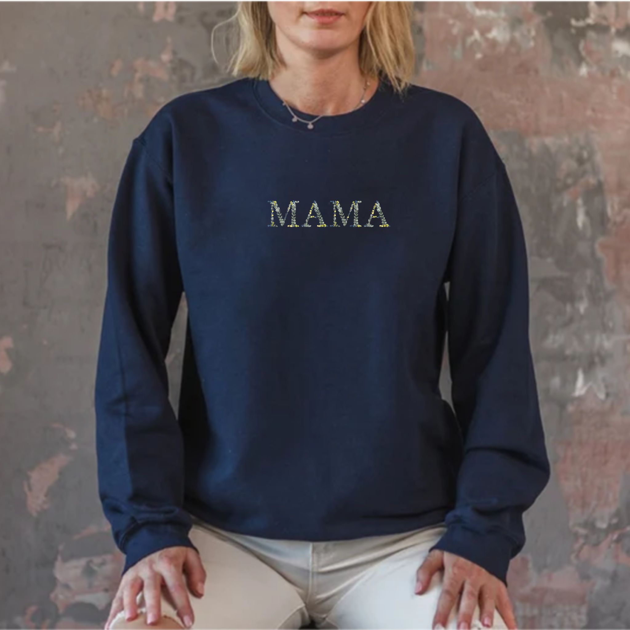 Customizable Floral Mama, Embroidery Sweatshirt with Flower Letter, Good Mom Gift Ideas EM3