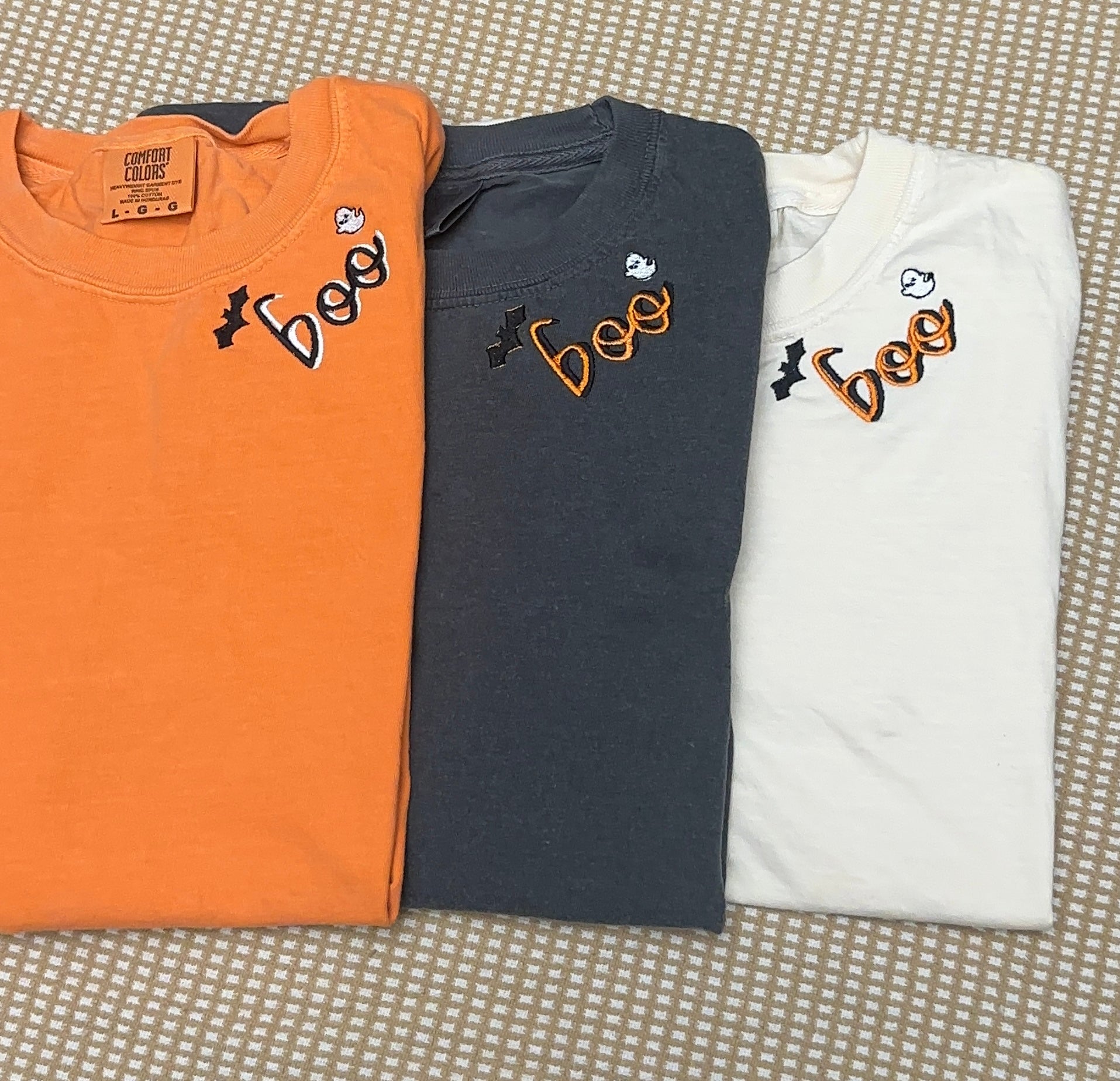 Cute boo ghost bat embroidered minimalist Halloween spooky season Comfort Colors shirt EMHA2608