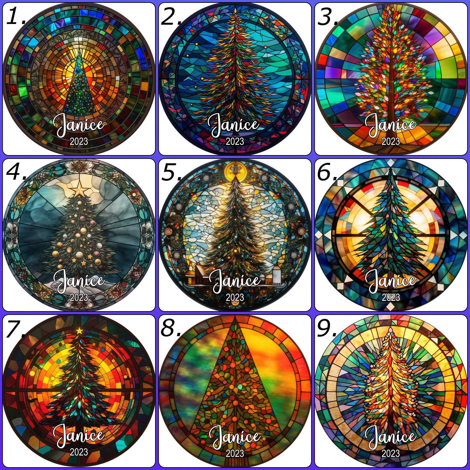 Cute Faux Stained Glass Christmas Tree, Custom Personalized Ceramic Stone Christmas Ornament, Gold Colored Ribbon, Choice of FREE Gift BAG! HAOR14