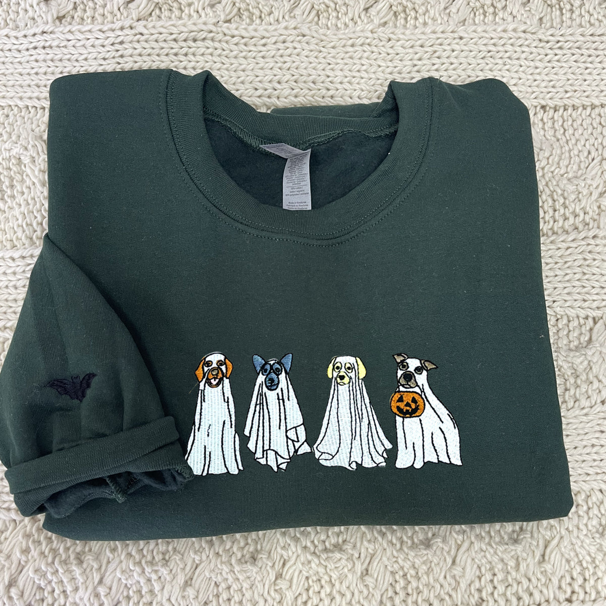 Cute Ghost Dog Halloween Sweatshirt Embroidered, Dog Lovers Crewneck or Hoodie EMHA2608