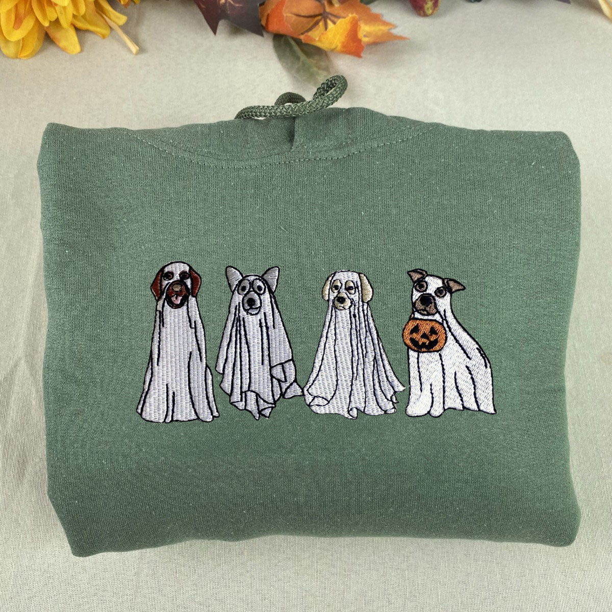 Cute Ghost Dog Halloween Sweatshirt Embroidered, Dog Lovers Crewneck or Hoodie EMHA2608