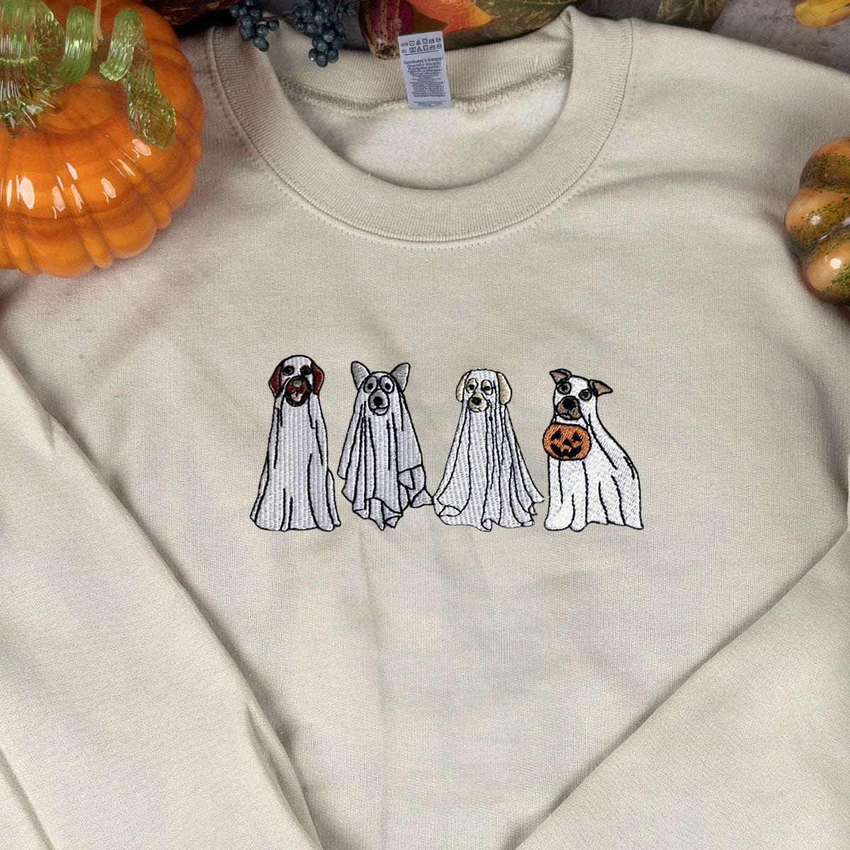 Cute Ghost Dog Halloween Sweatshirt Embroidered, Dog Lovers Crewneck or Hoodie EMHA2608
