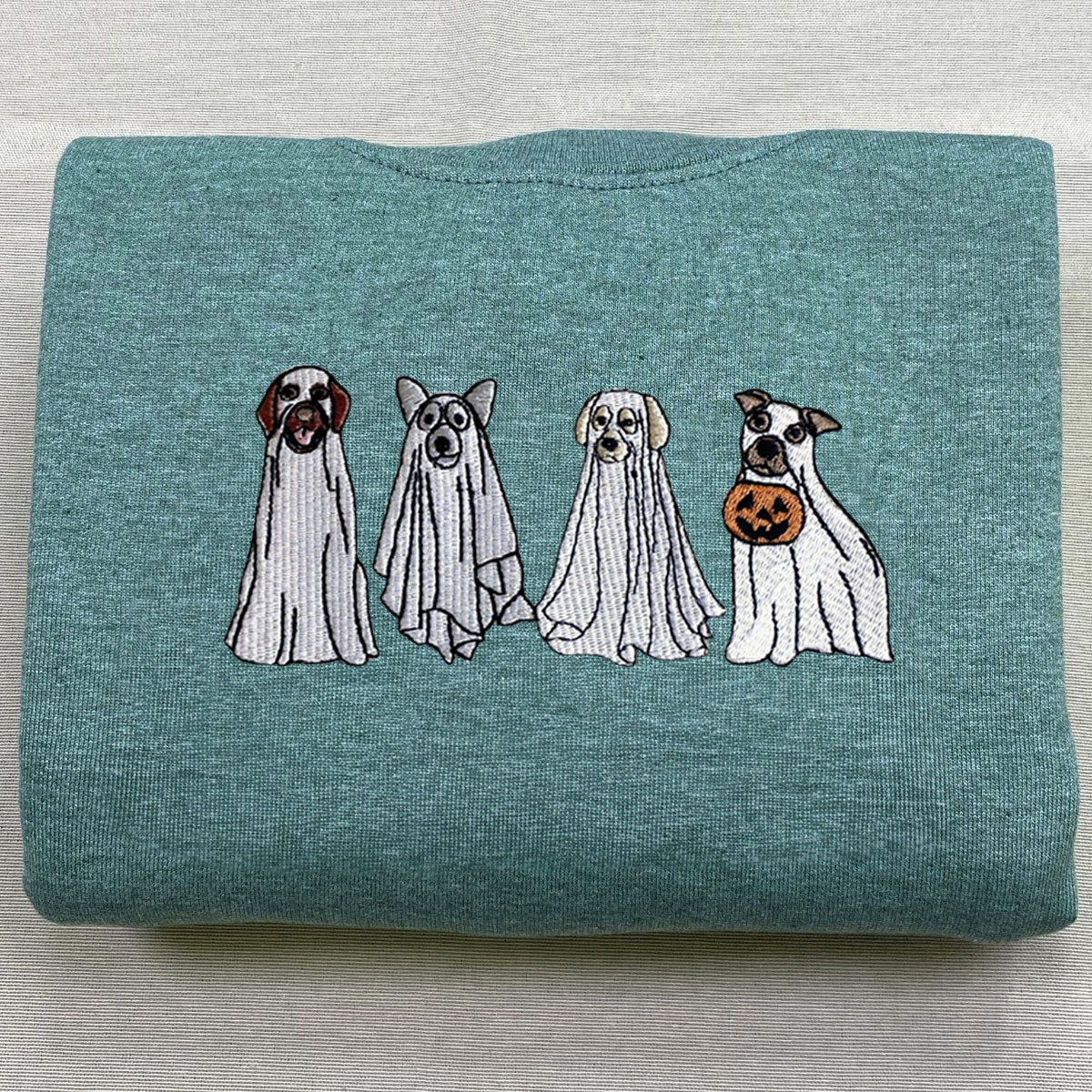 Cute Ghost Dog Halloween Sweatshirt Embroidered, Dog Lovers Crewneck or Hoodie EMHA2608