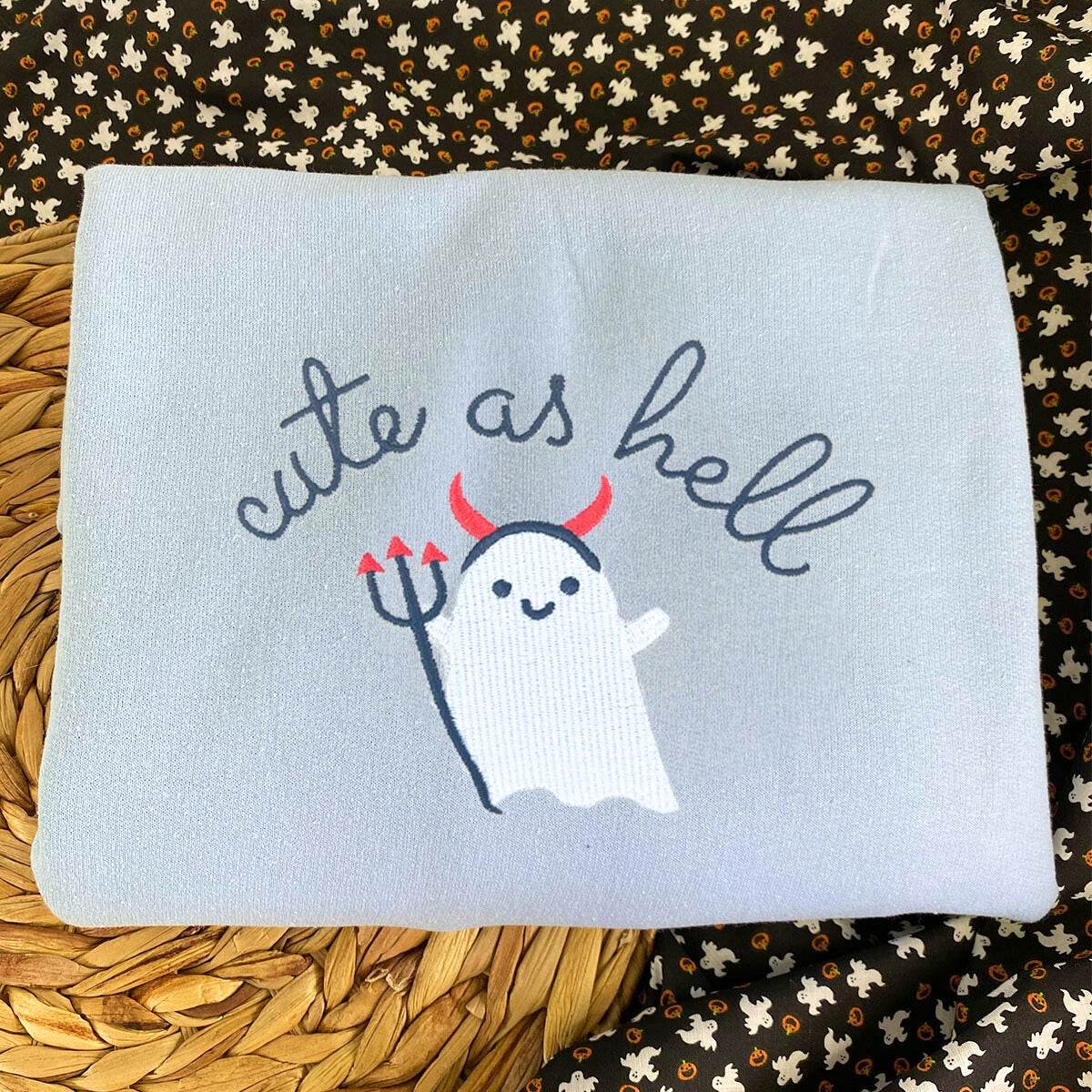 Cute Halloween Sweatshirts, Cute As Hell Embroidered Hoodie EMHA2608